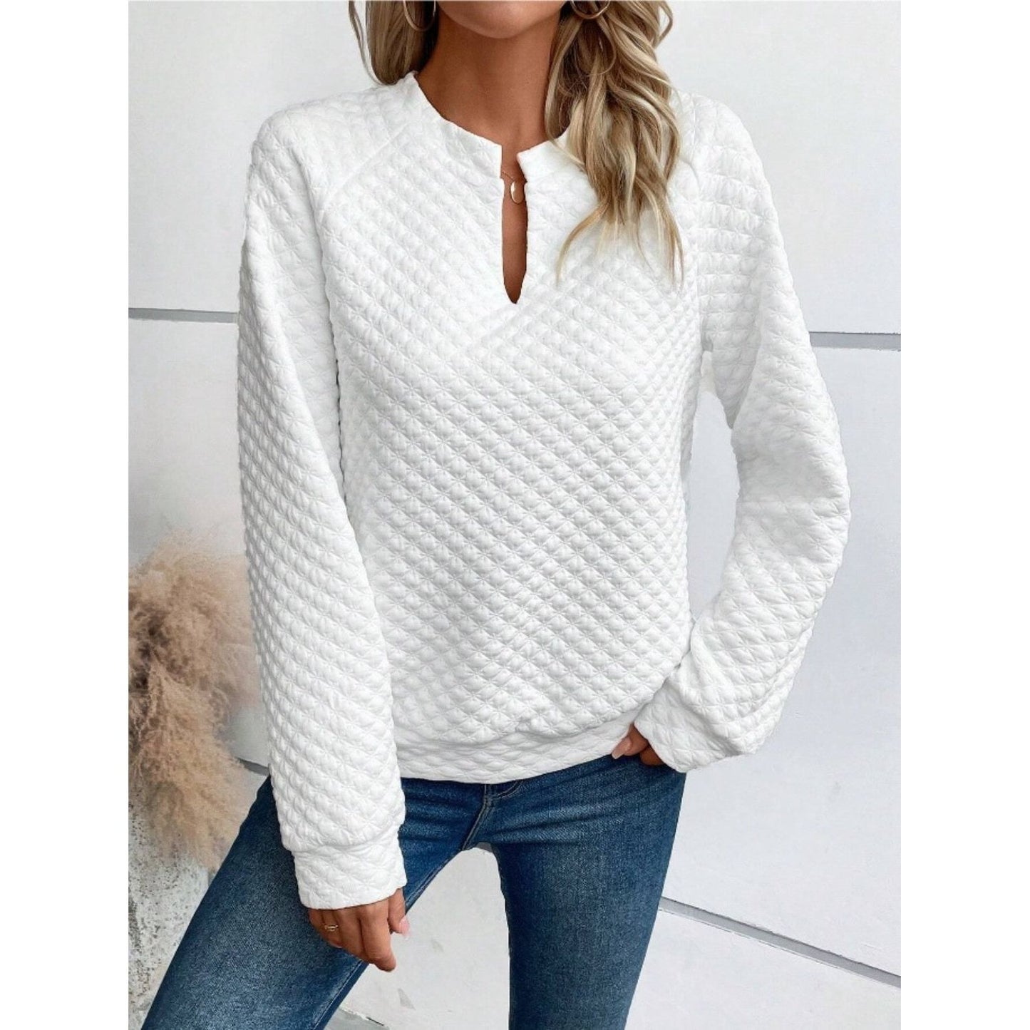 Notched Long Sleeve Sweatshirt