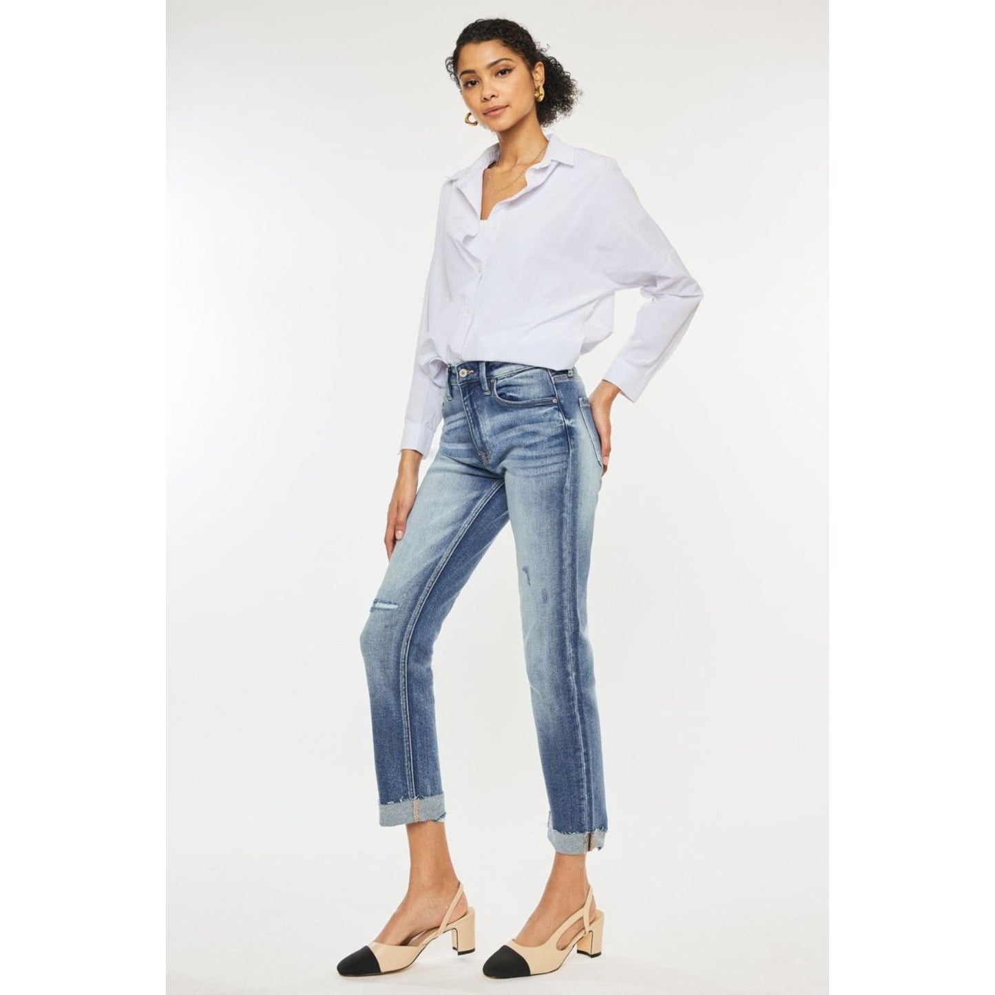 Kancan High Rise Cuffed Straight Jeans