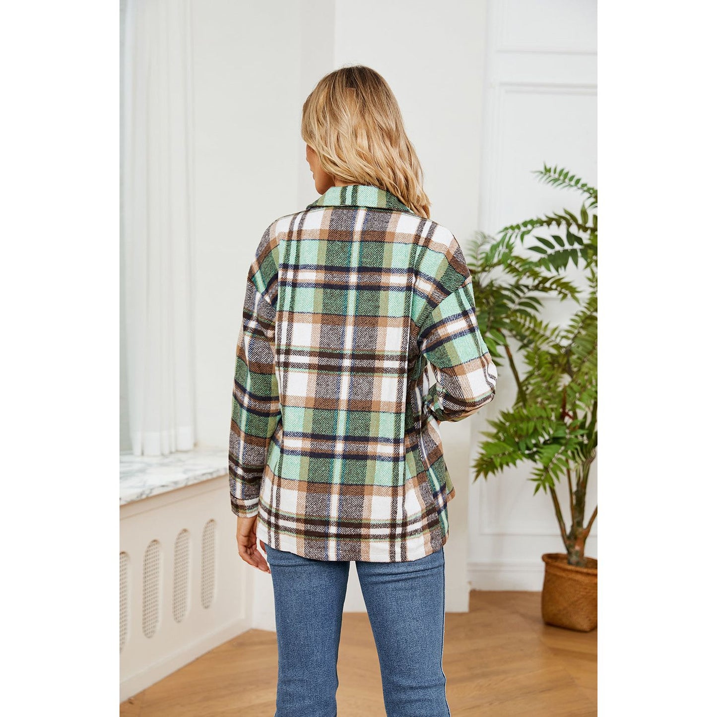 Button Down Collared Plaid Shacket