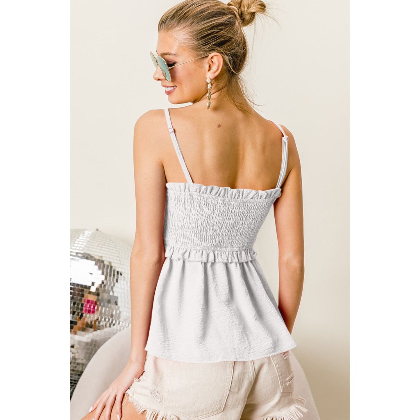 BiBi Ruffle Edge Smocking Babydoll Cami