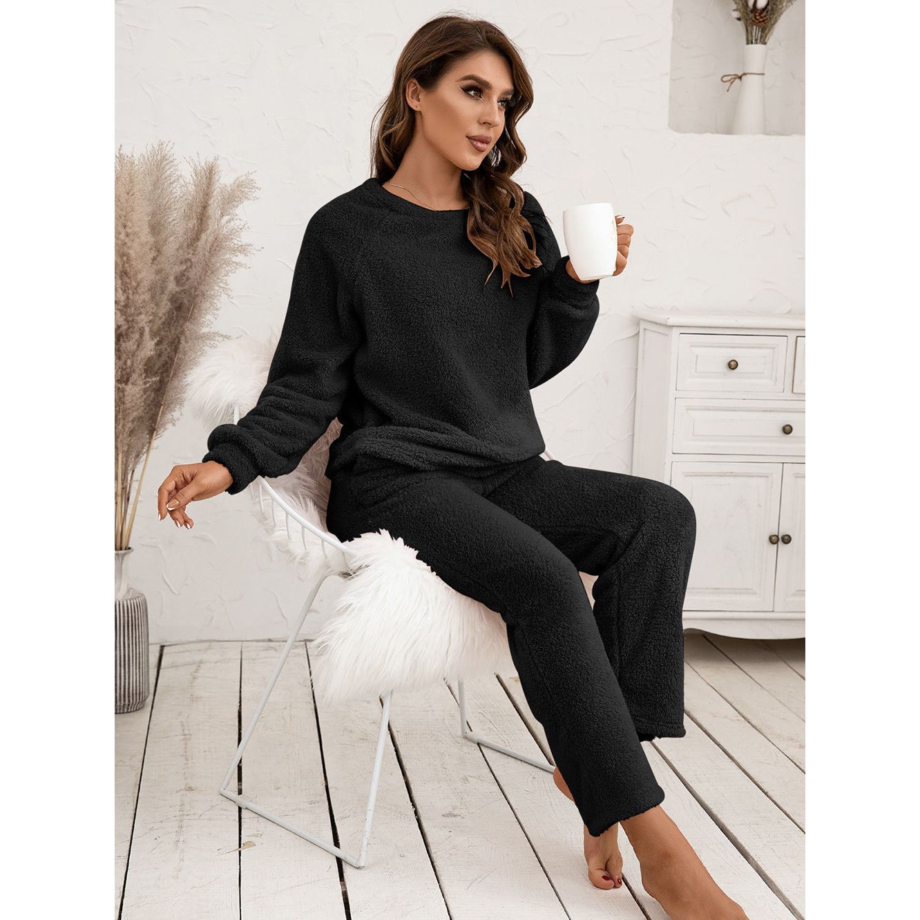 Ivy Lane Teddy Long Sleeve Top and Pants Lounge Set