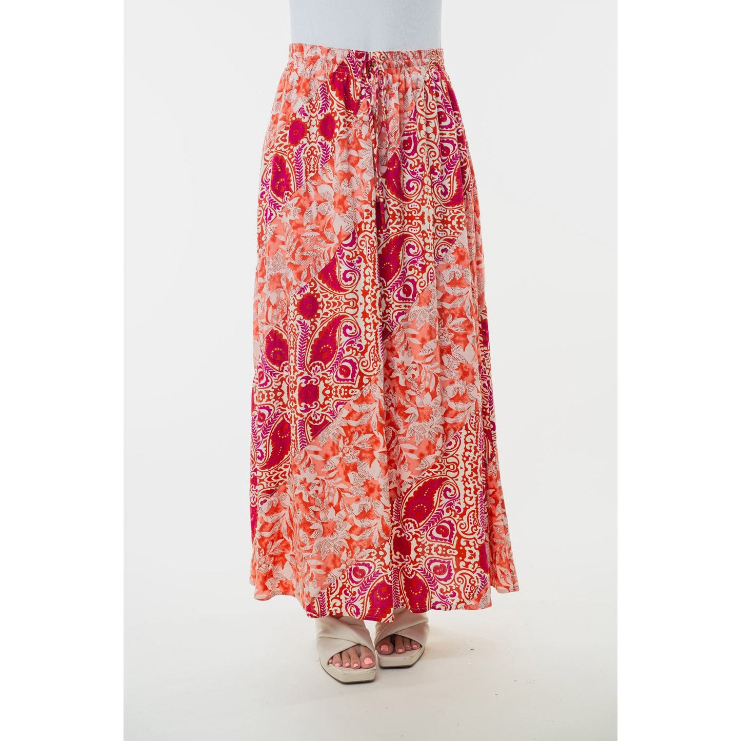 White Birch Full Size High Waisted Floral Woven Skirt