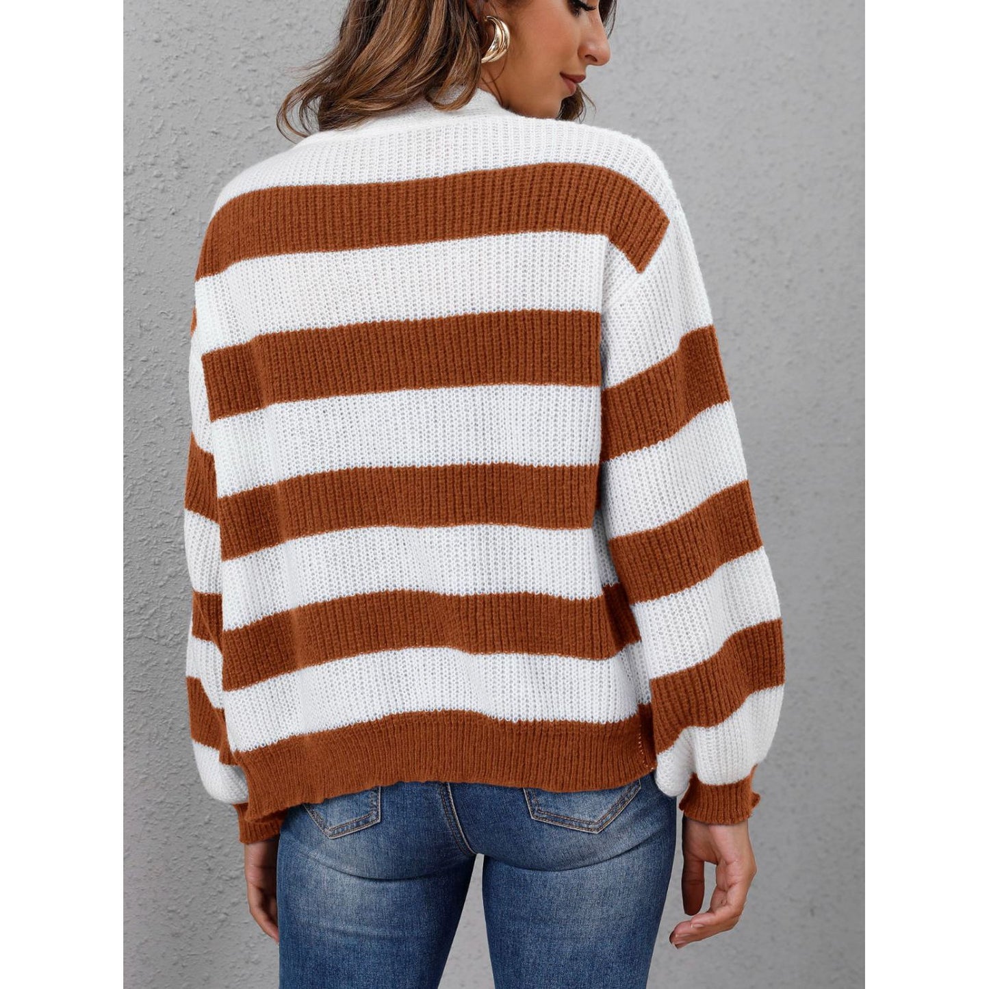 Striped Button Up Long Sleeve Sweater