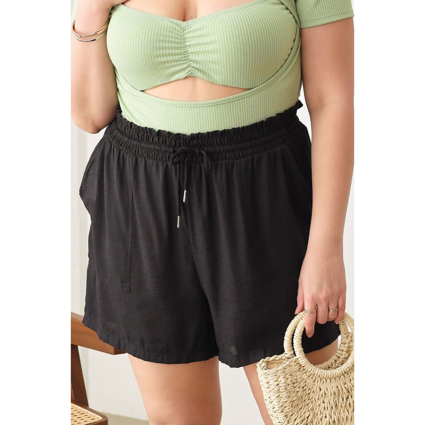 Zenobia Plus Size Drawstring Elastic Waist Shorts with Pockets