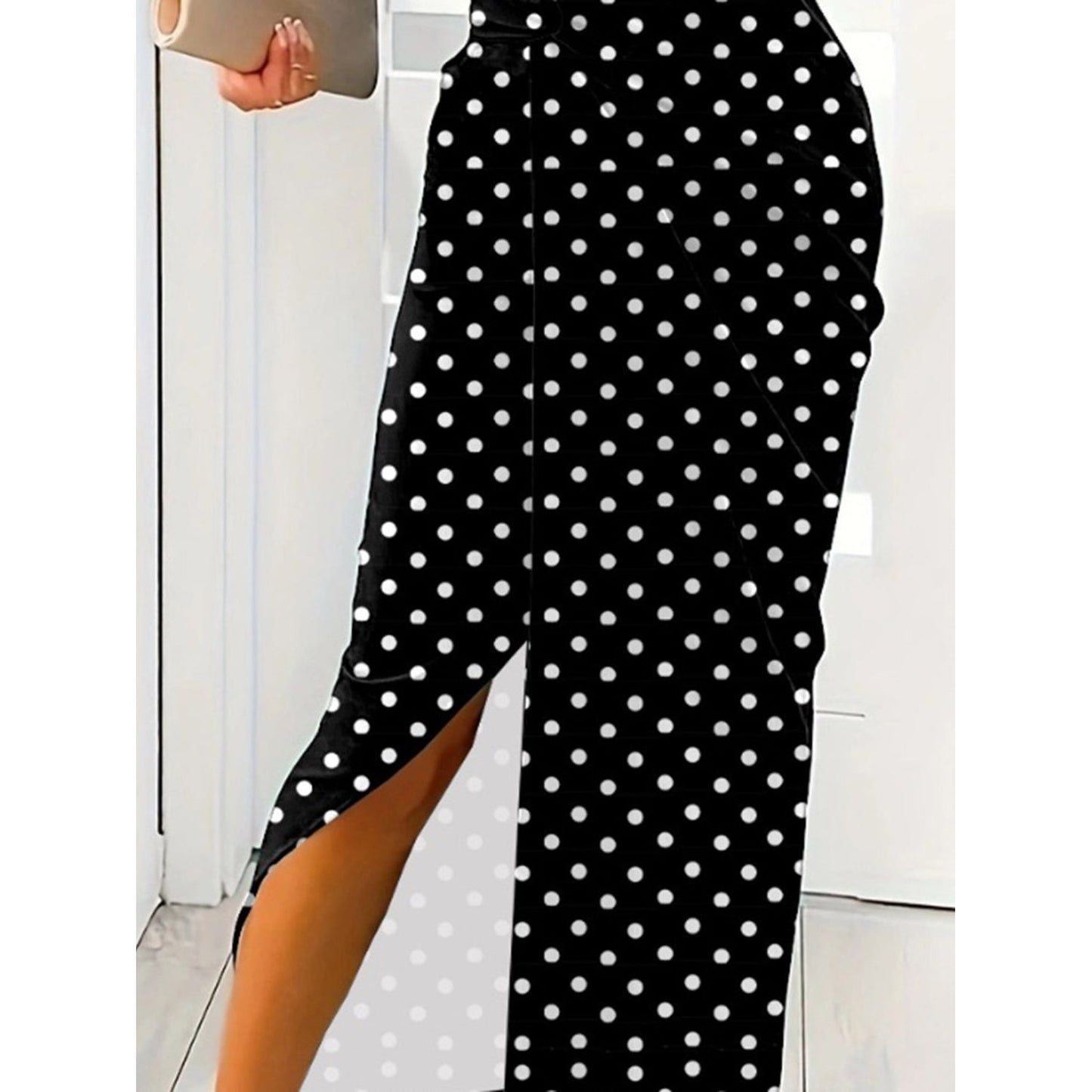 Slit Polka Dot V-Neck Dress