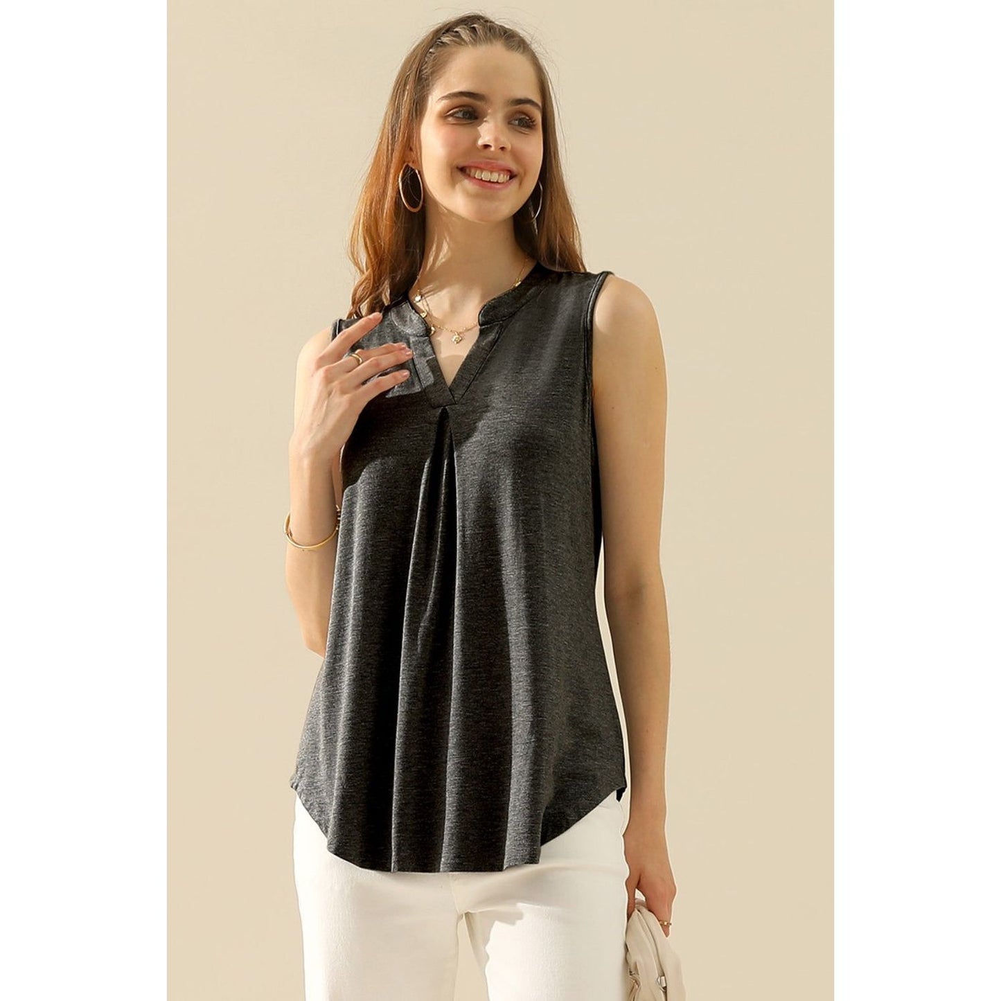 Ninexis Full Size Notched Sleeveless Top