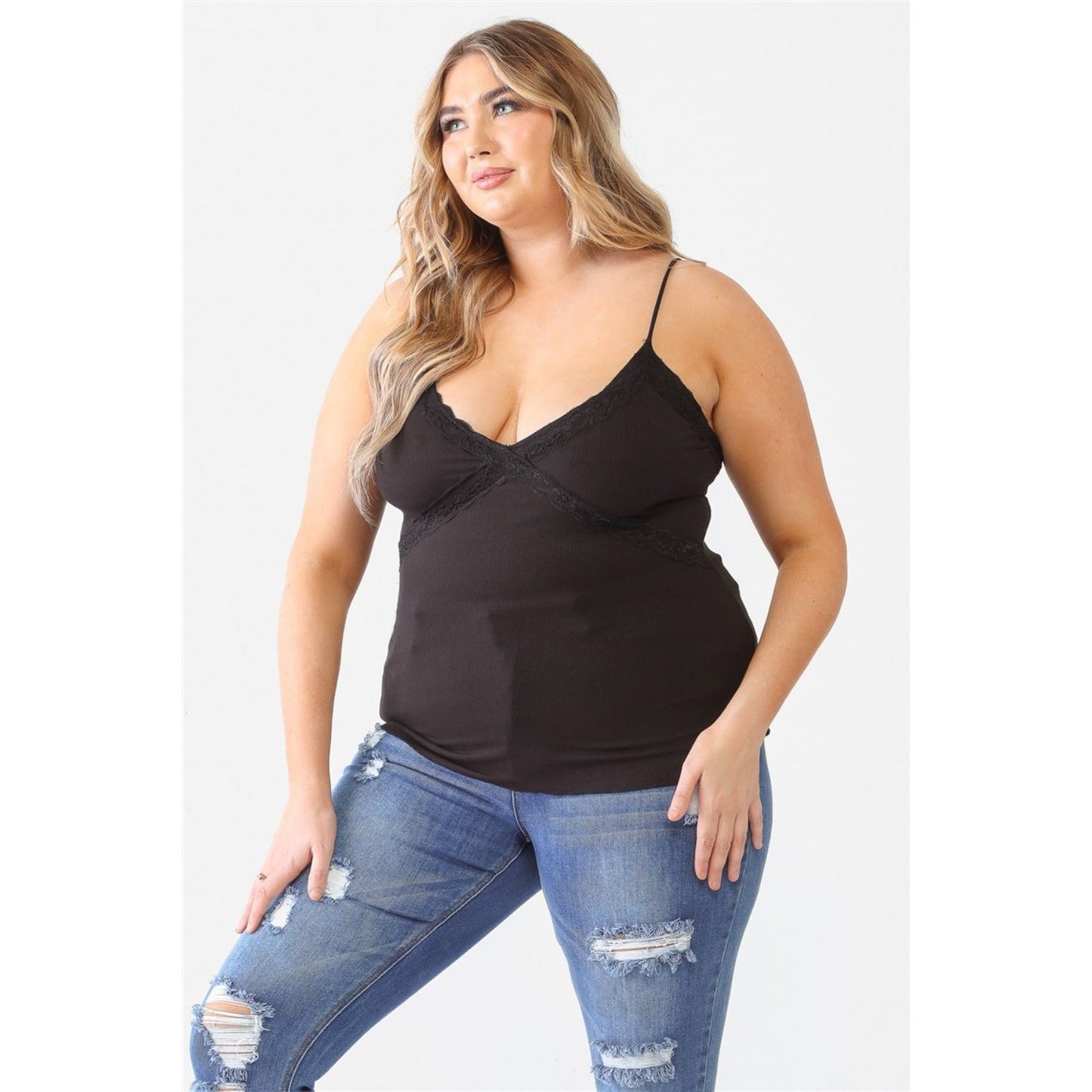 Zenobia Plus Size Lace Detail V-Neck Cami