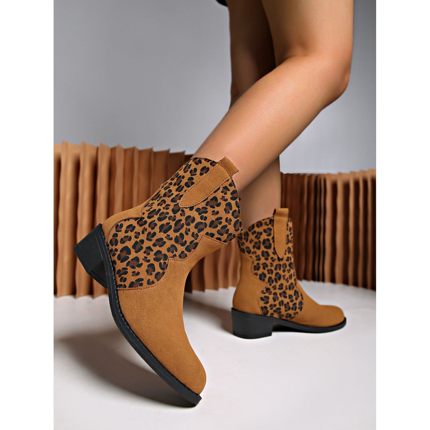 Leopard Suede Block Heel Boots