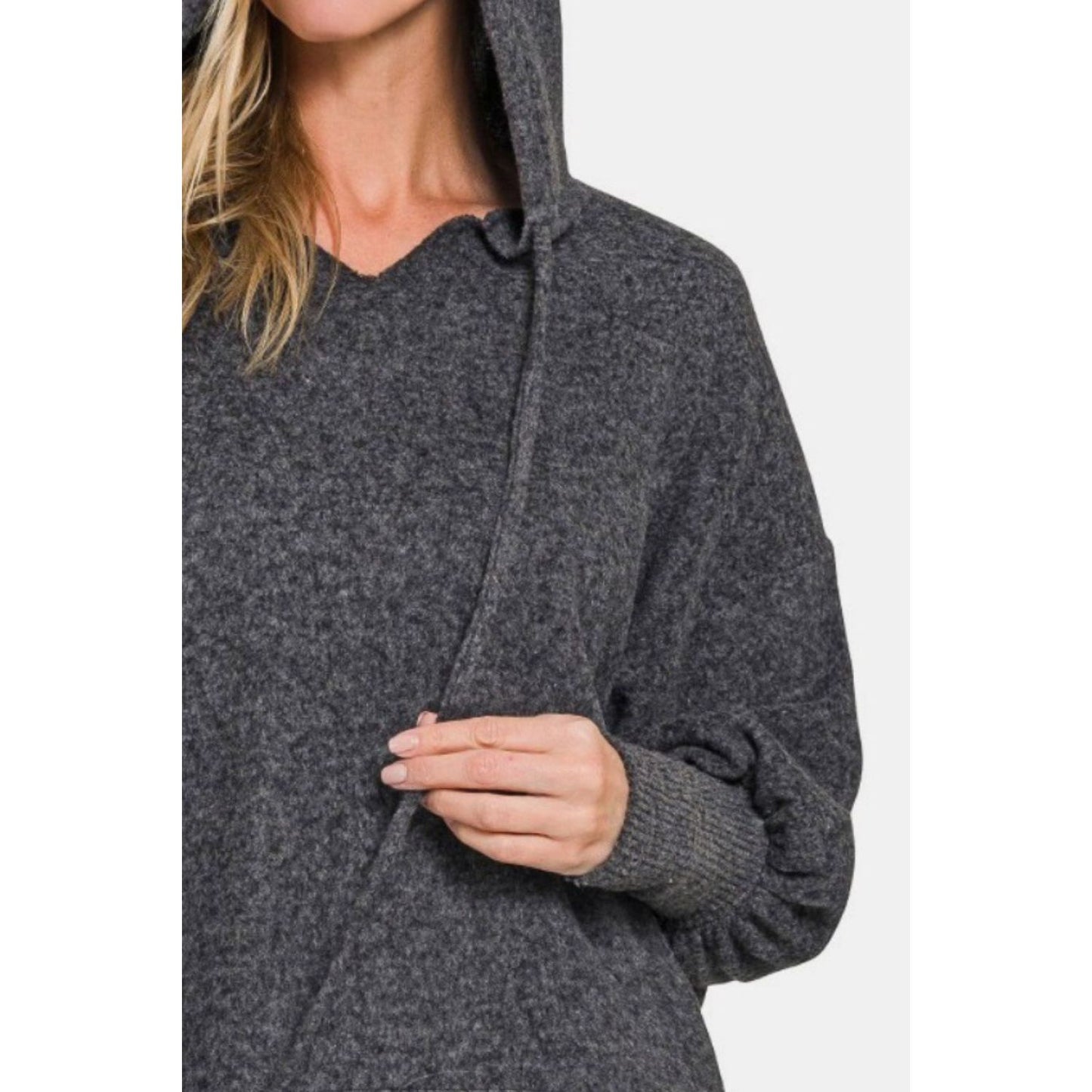 Zenana Brushed Hacci Drop Shoulder Cropped Hoodie