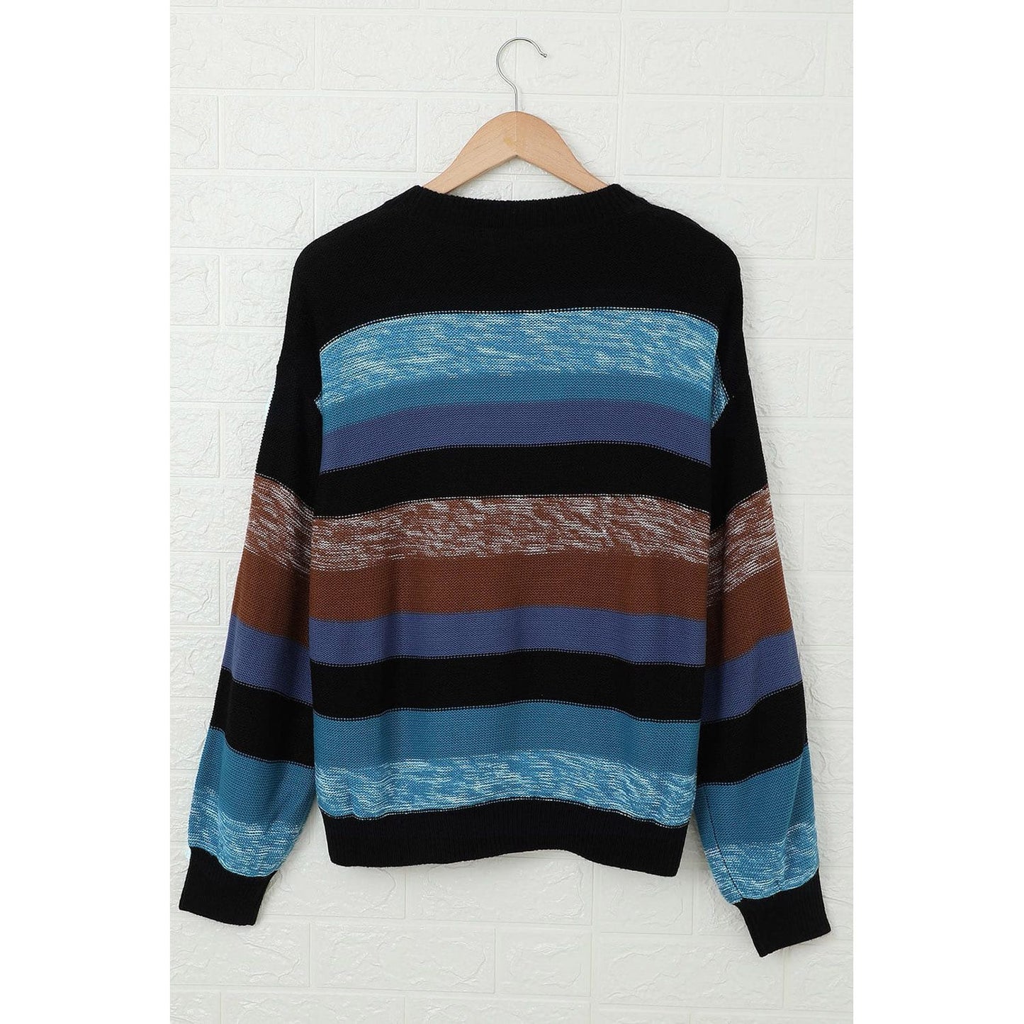 Contrast Striped Round Neck Drop Shoulder Sweater