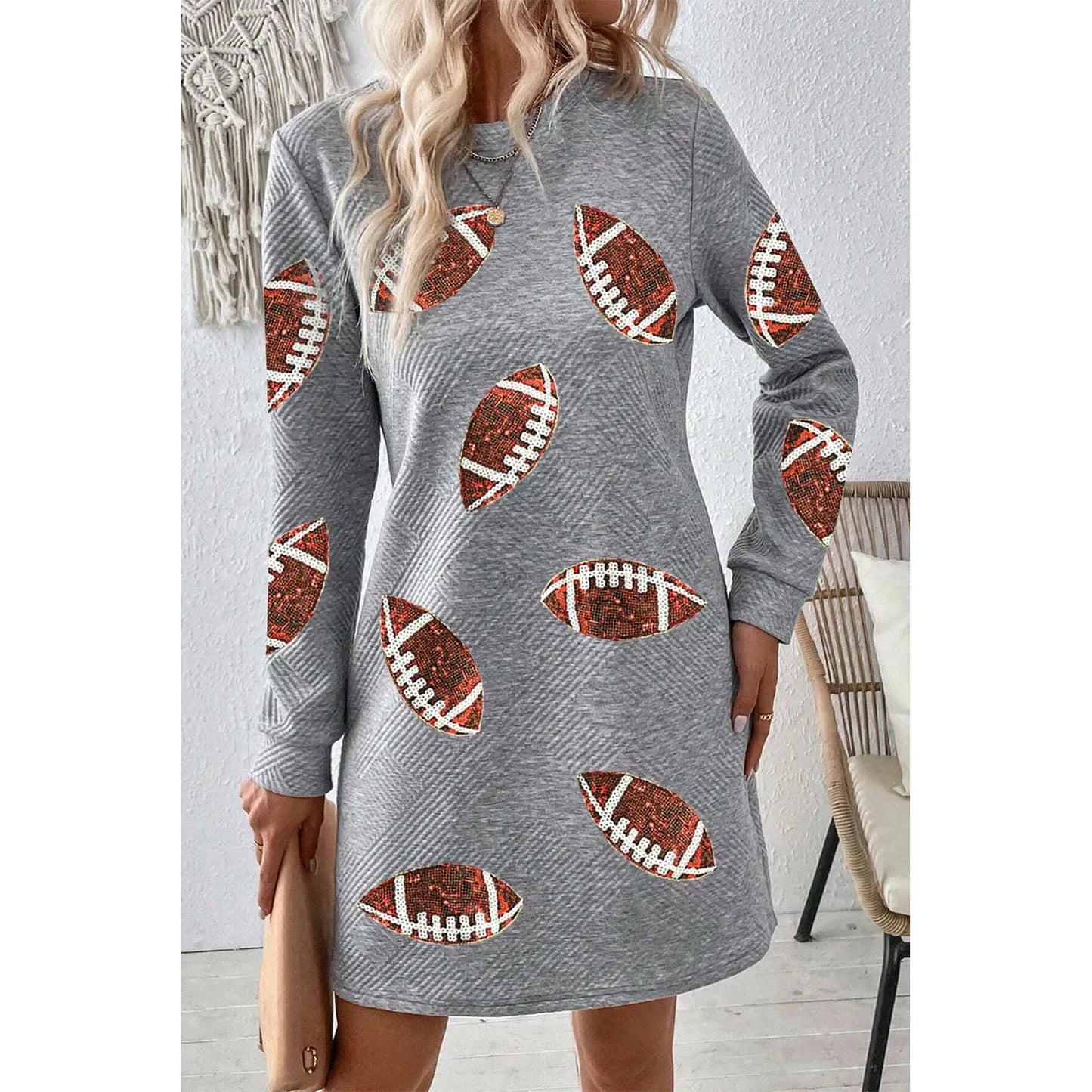 Sequin Football Long Sleeve Mini Dress