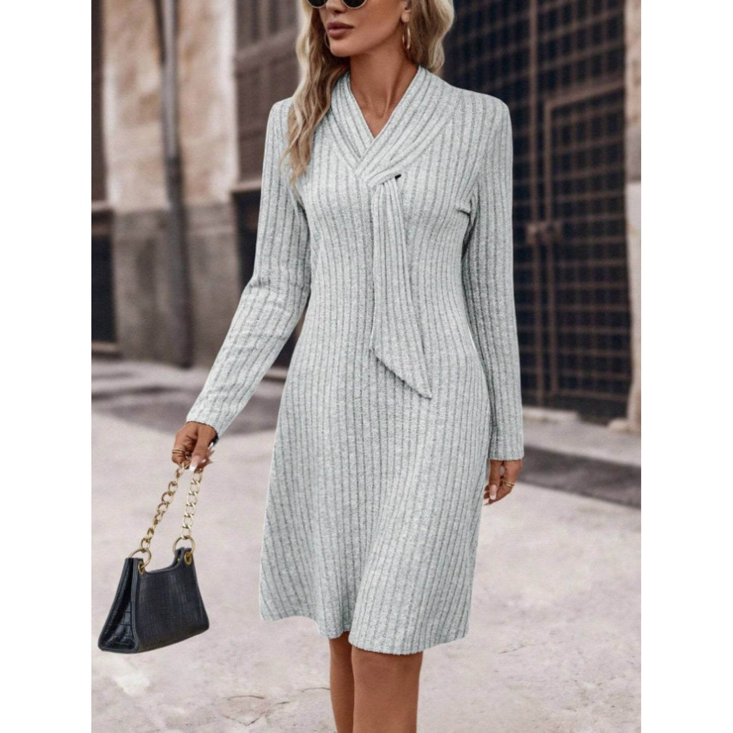 Ribbed Long Sleeve Sweater Dress