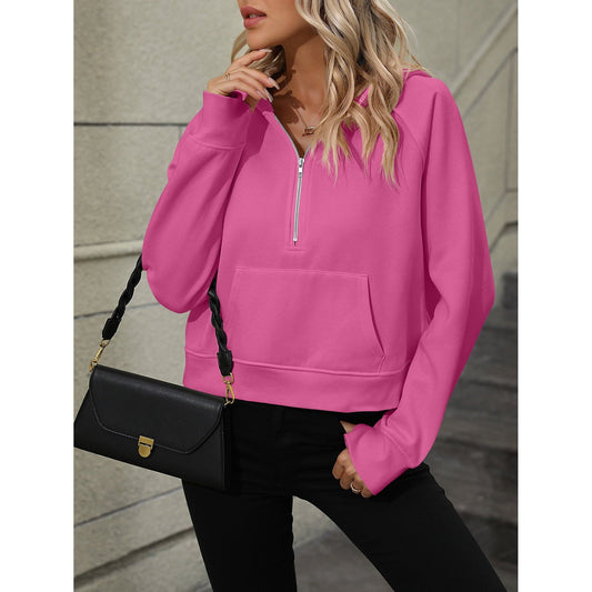 Mandy Raglan Sleeve Zip-Up Hoodie with Pocket