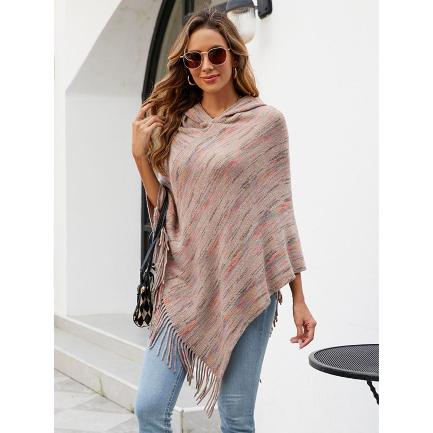 Fringe Hem Hooded Poncho