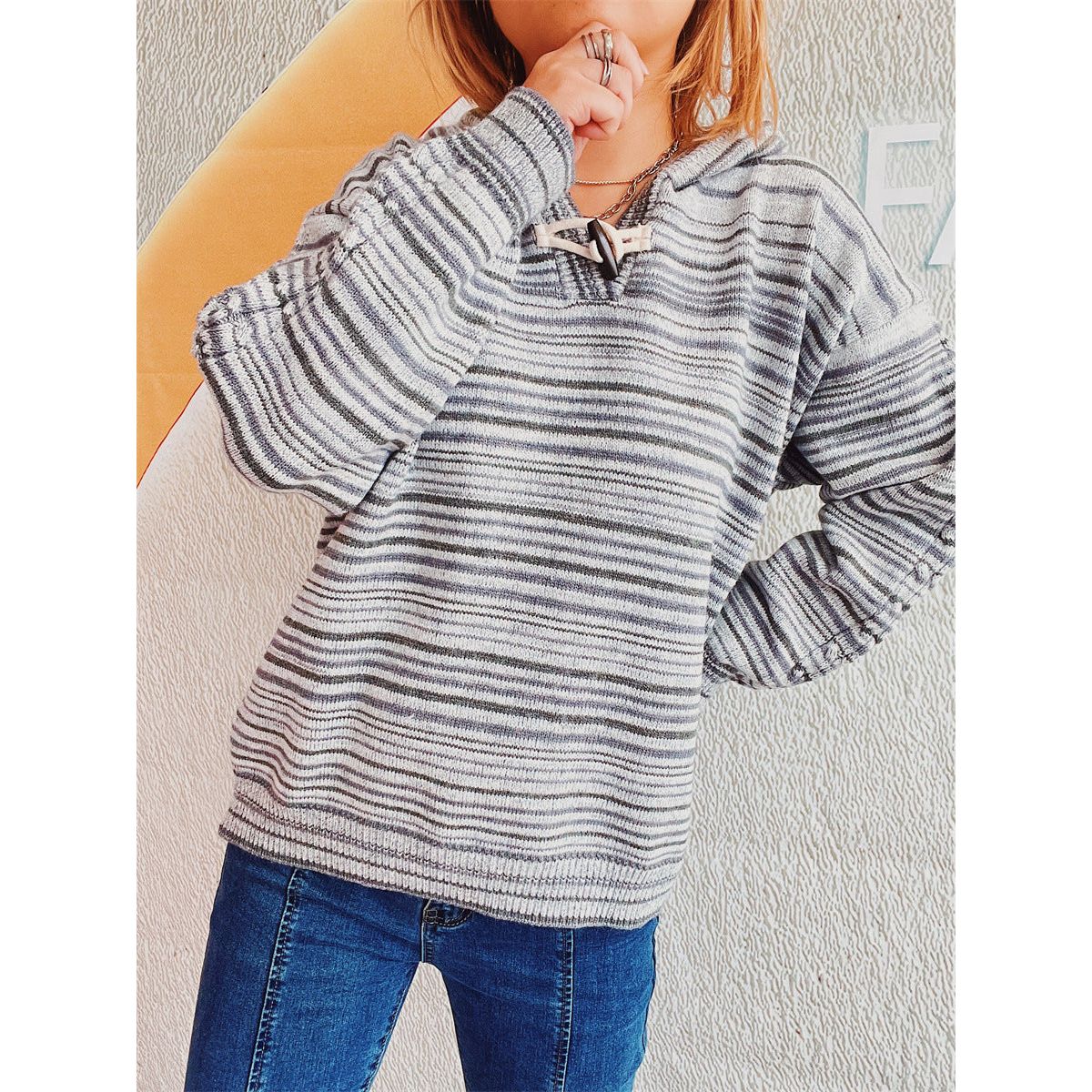 Striped Long Sleeve Hooded Sweater