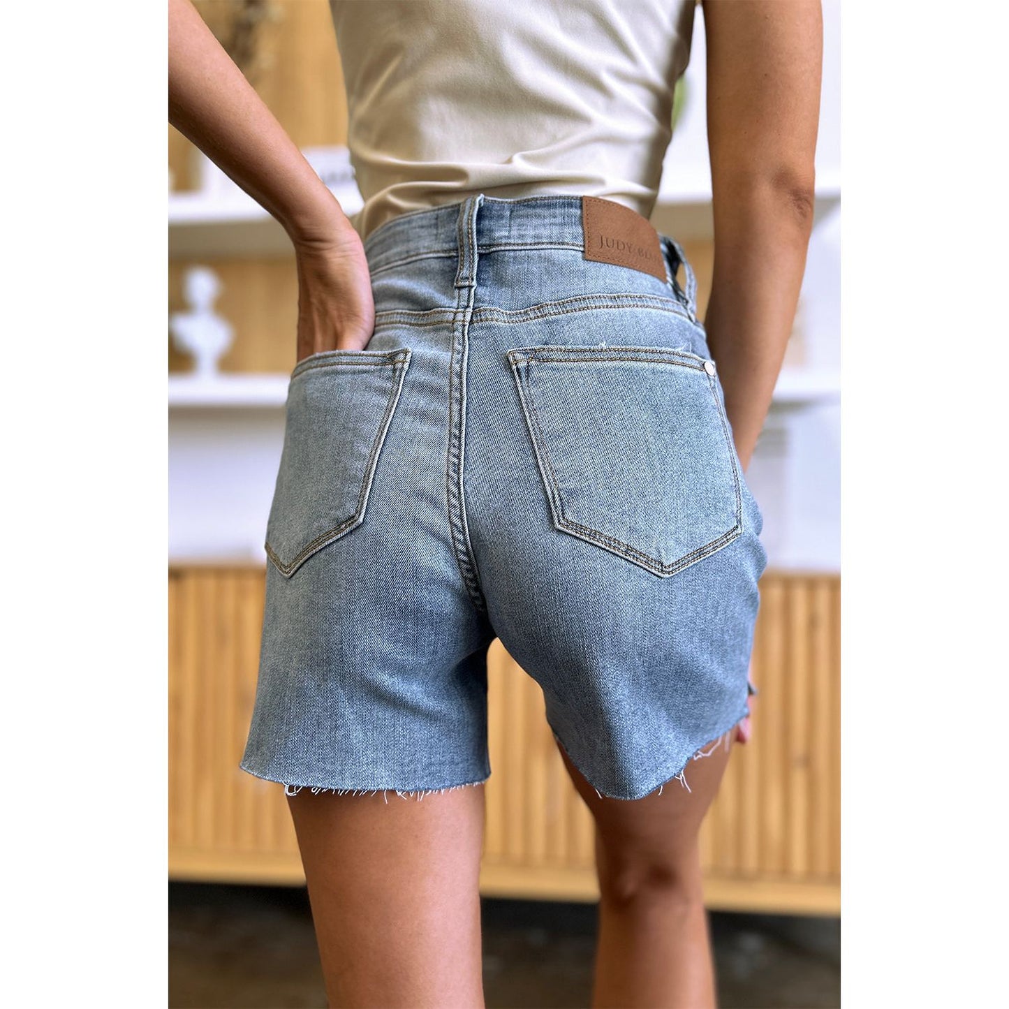 Judy Blue Full Size High Waist Raw Hem Denim Shorts