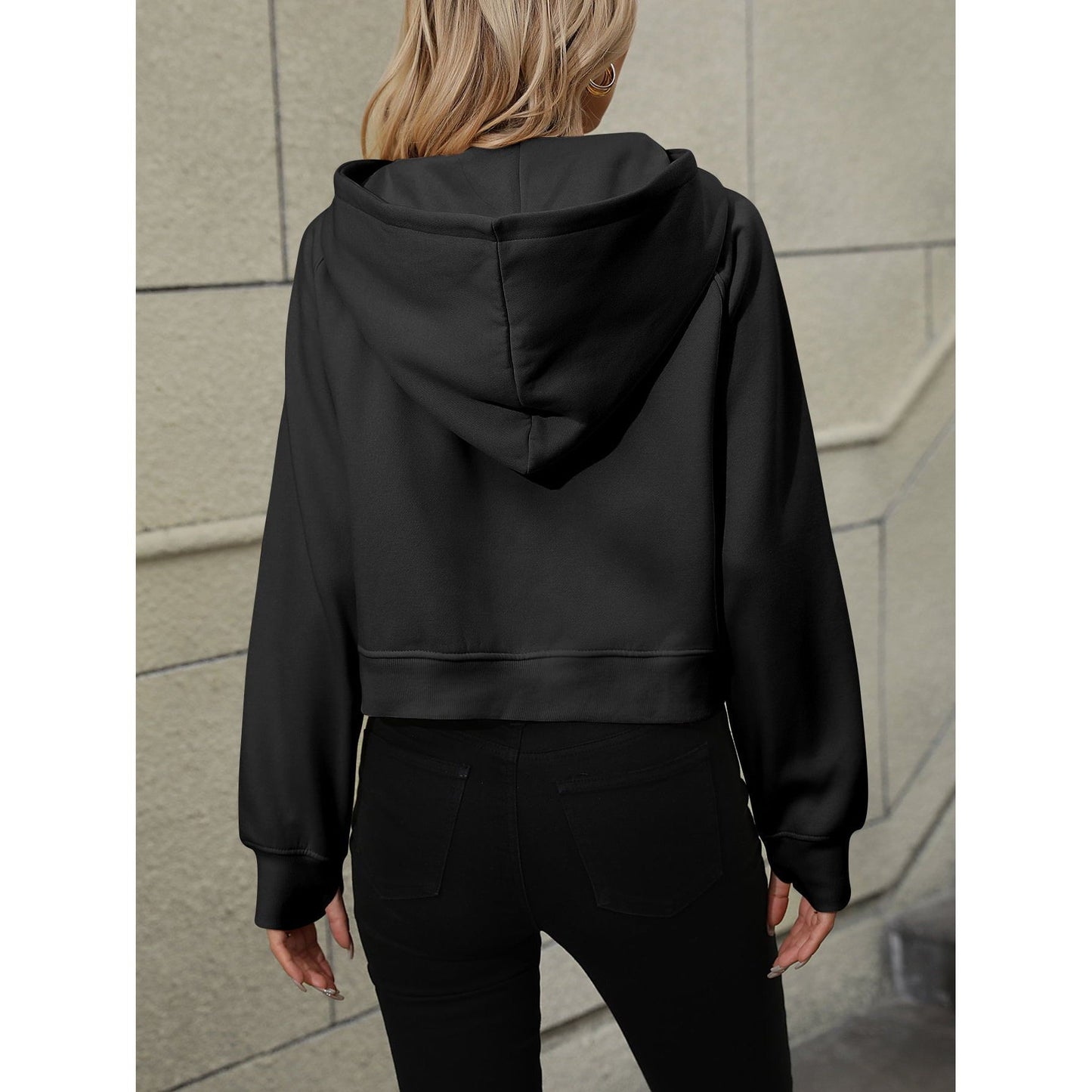 Mandy Raglan Sleeve Zip-Up Hoodie with Pocket