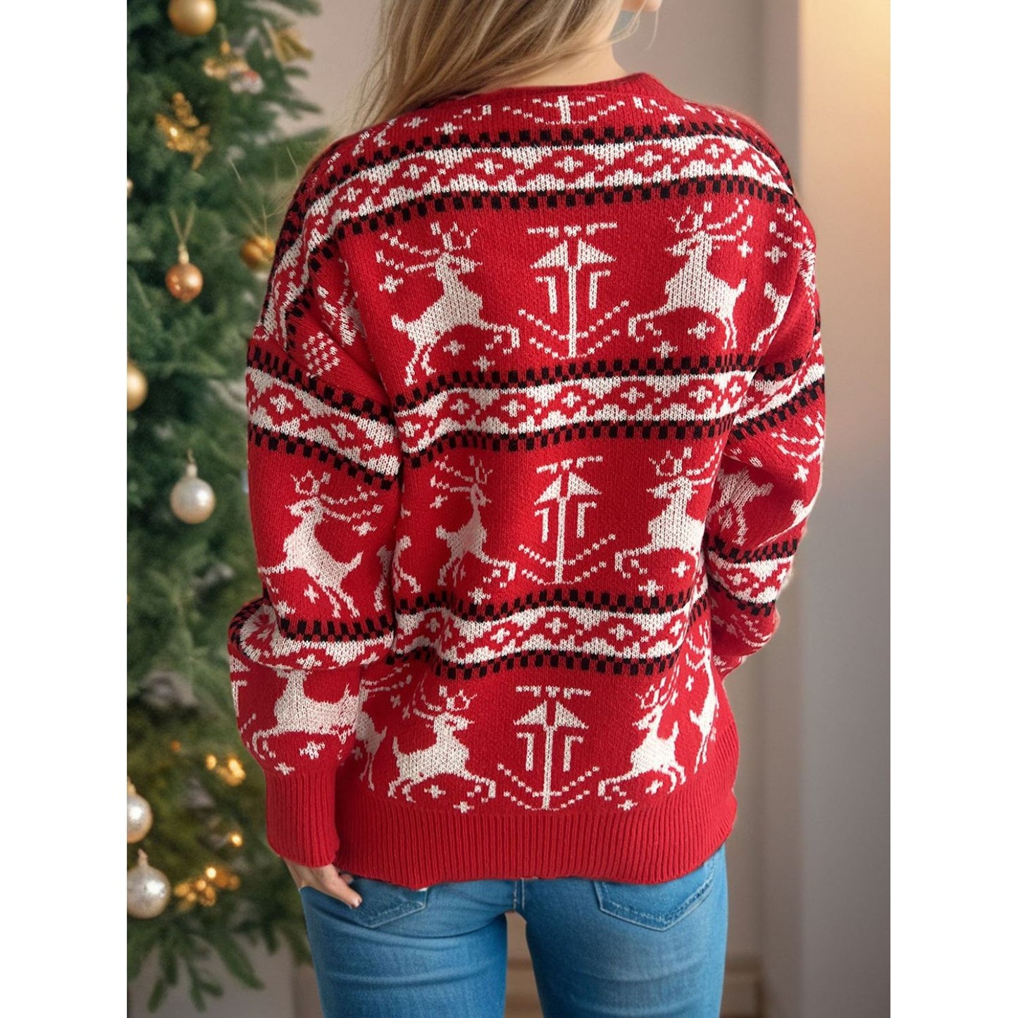 Christmas Element Round Neck Long Sleeve Sweater