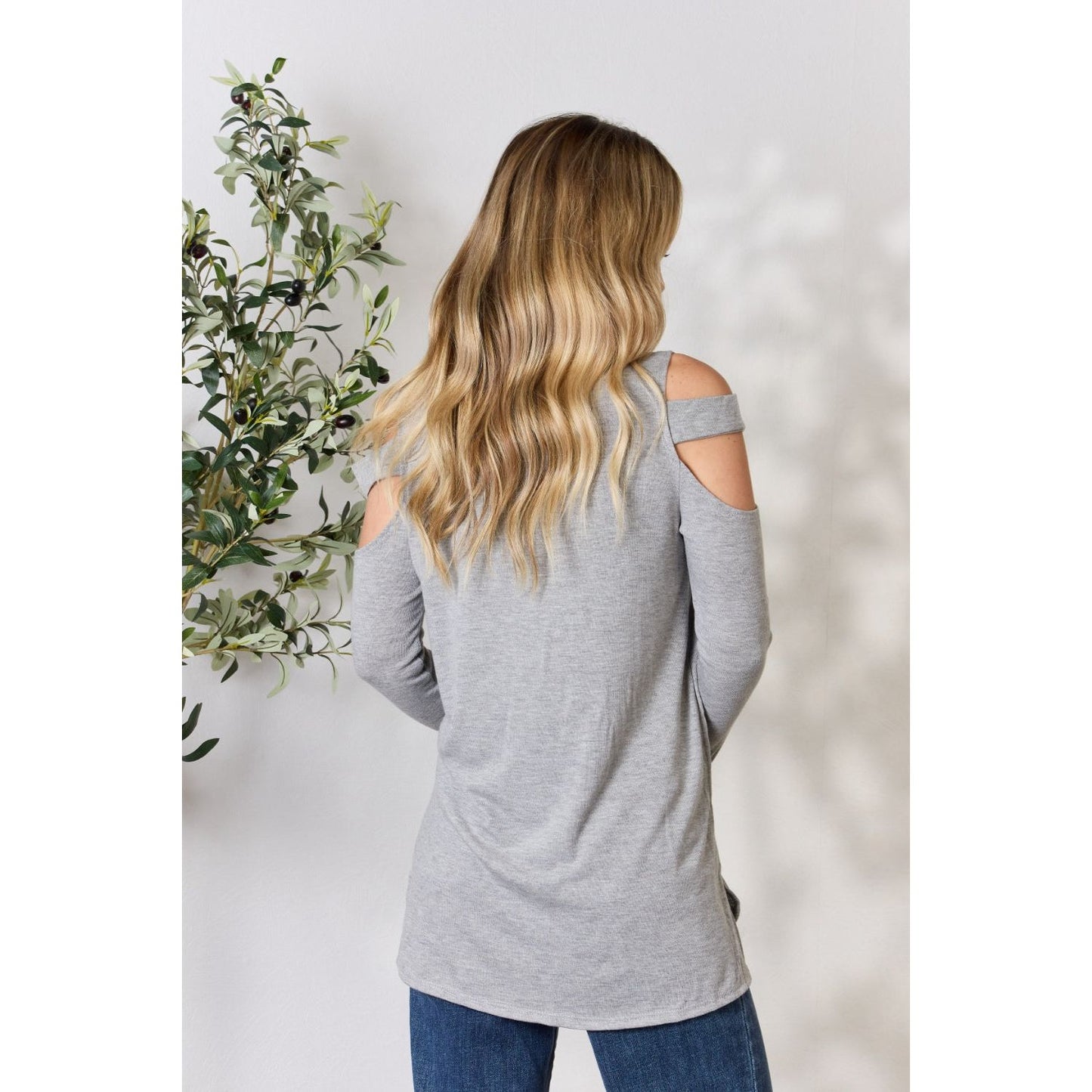 Hailey & Co Cutout Cold Shoulder Long Sleeve Top