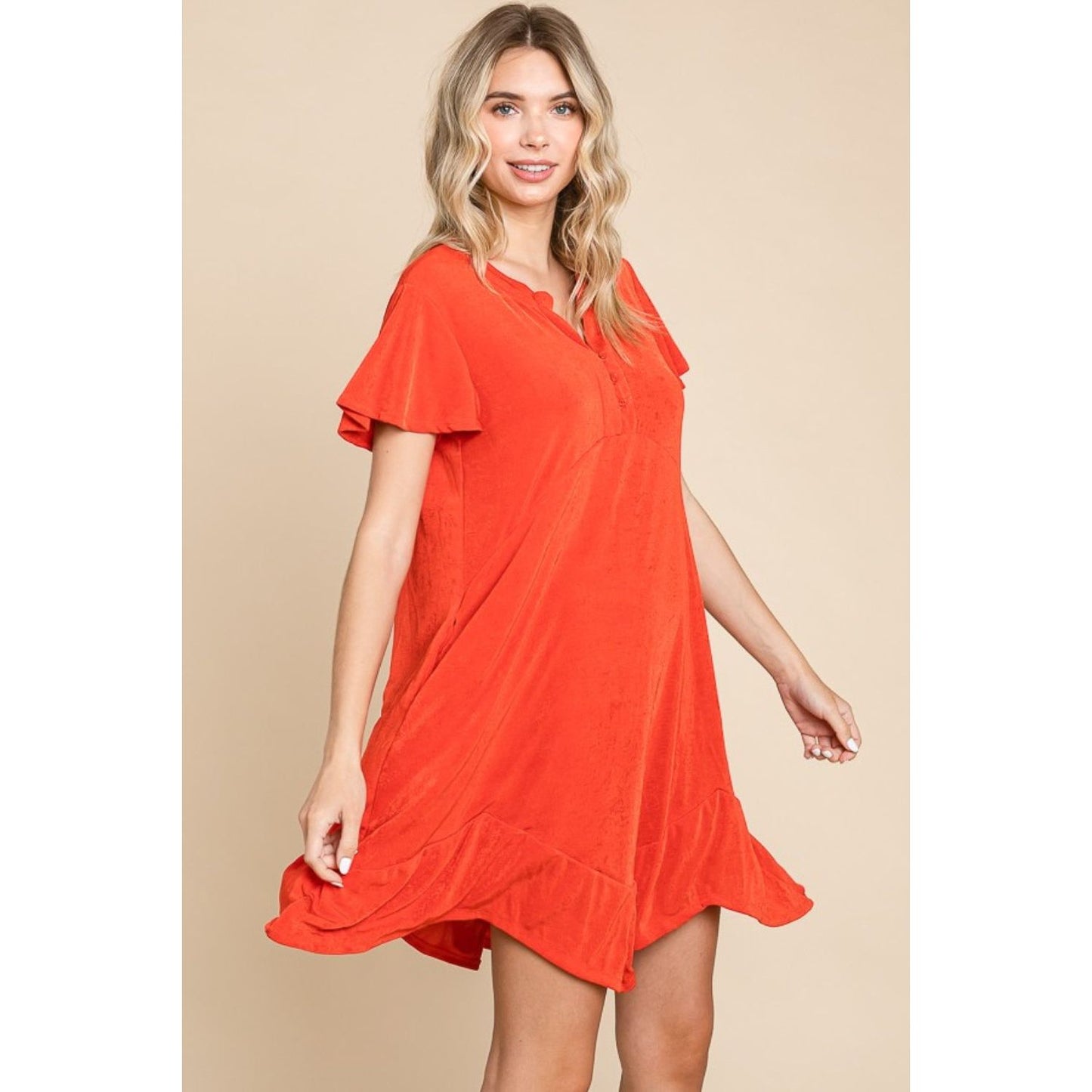 Culture Code Full Size Short Sleeve Ruffled Asymmetric Hem Dress