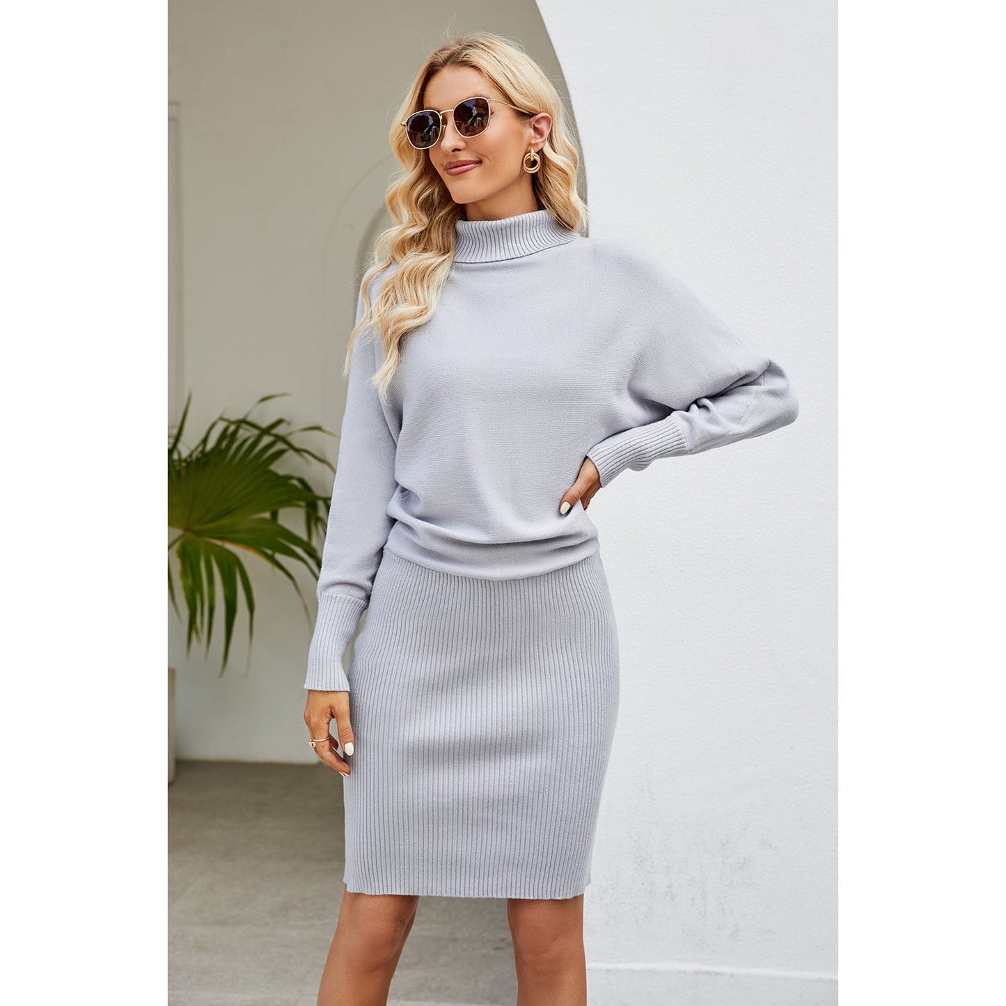 Ribbed Mock Neck Long Sleeve Dress