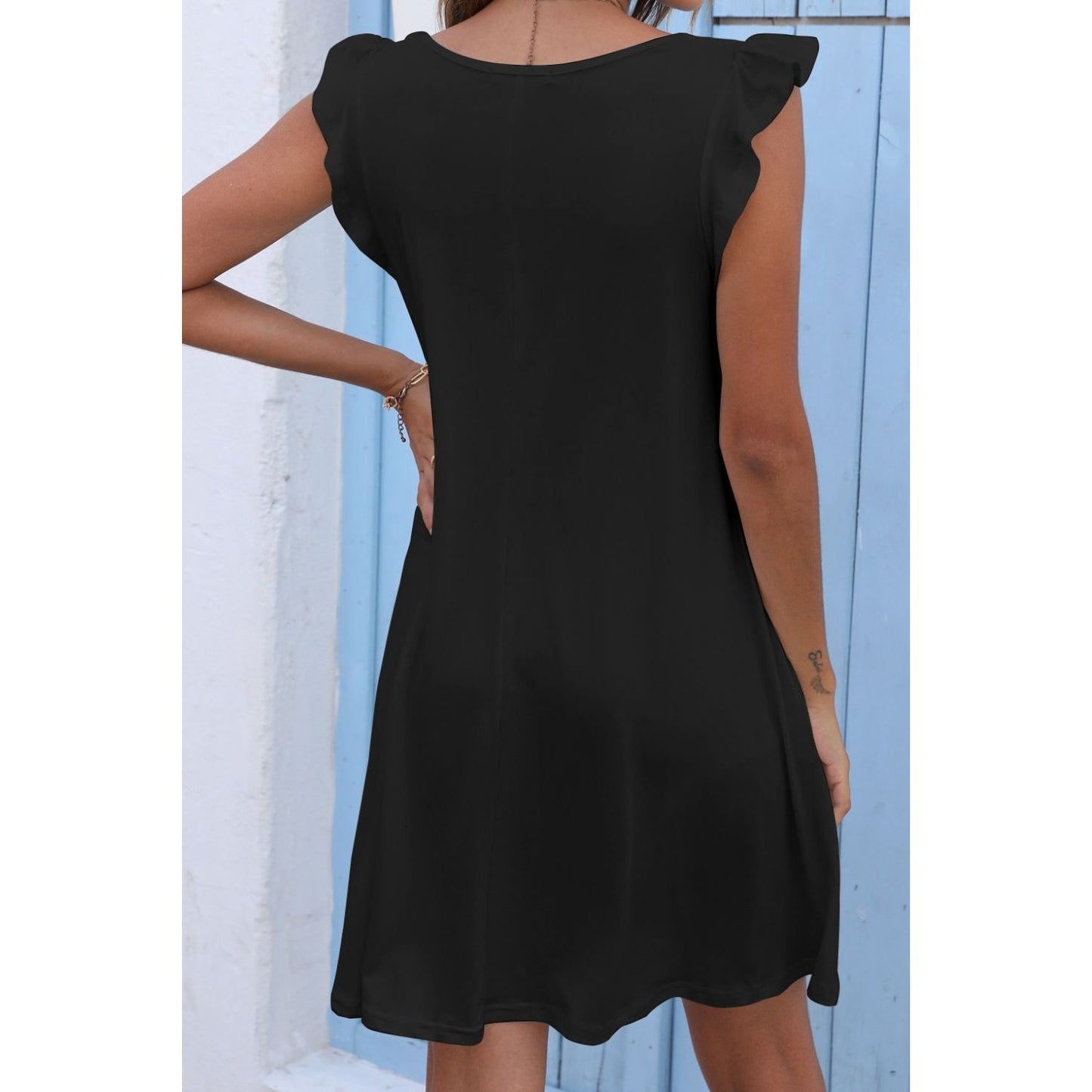 Butterfly Sleeve Round Neck Dress