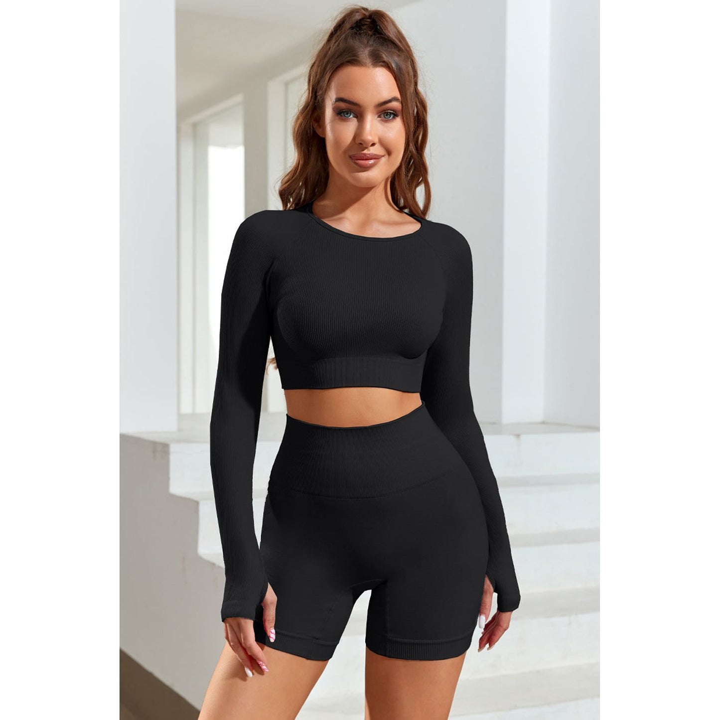 Round Neck Long Sleeve Active Top