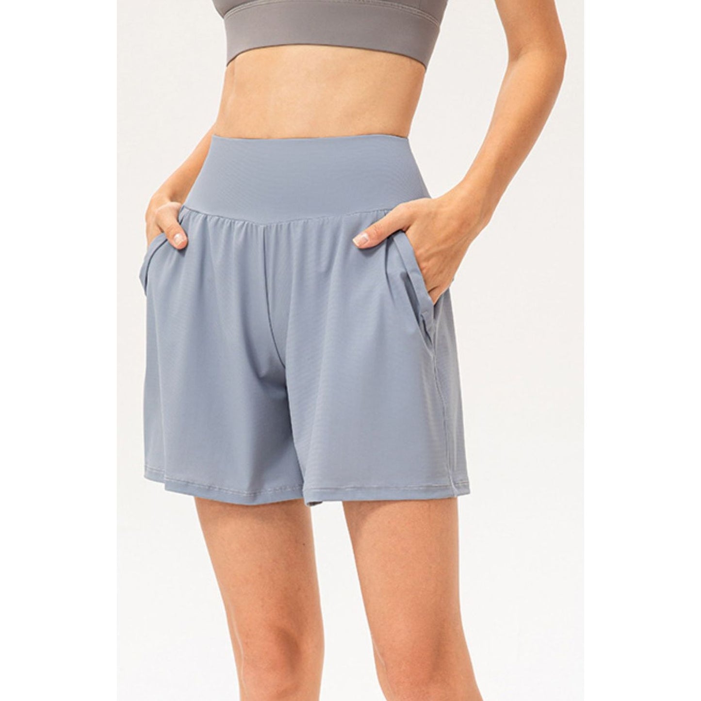 Pocketed Elastic Waist Active Shorts