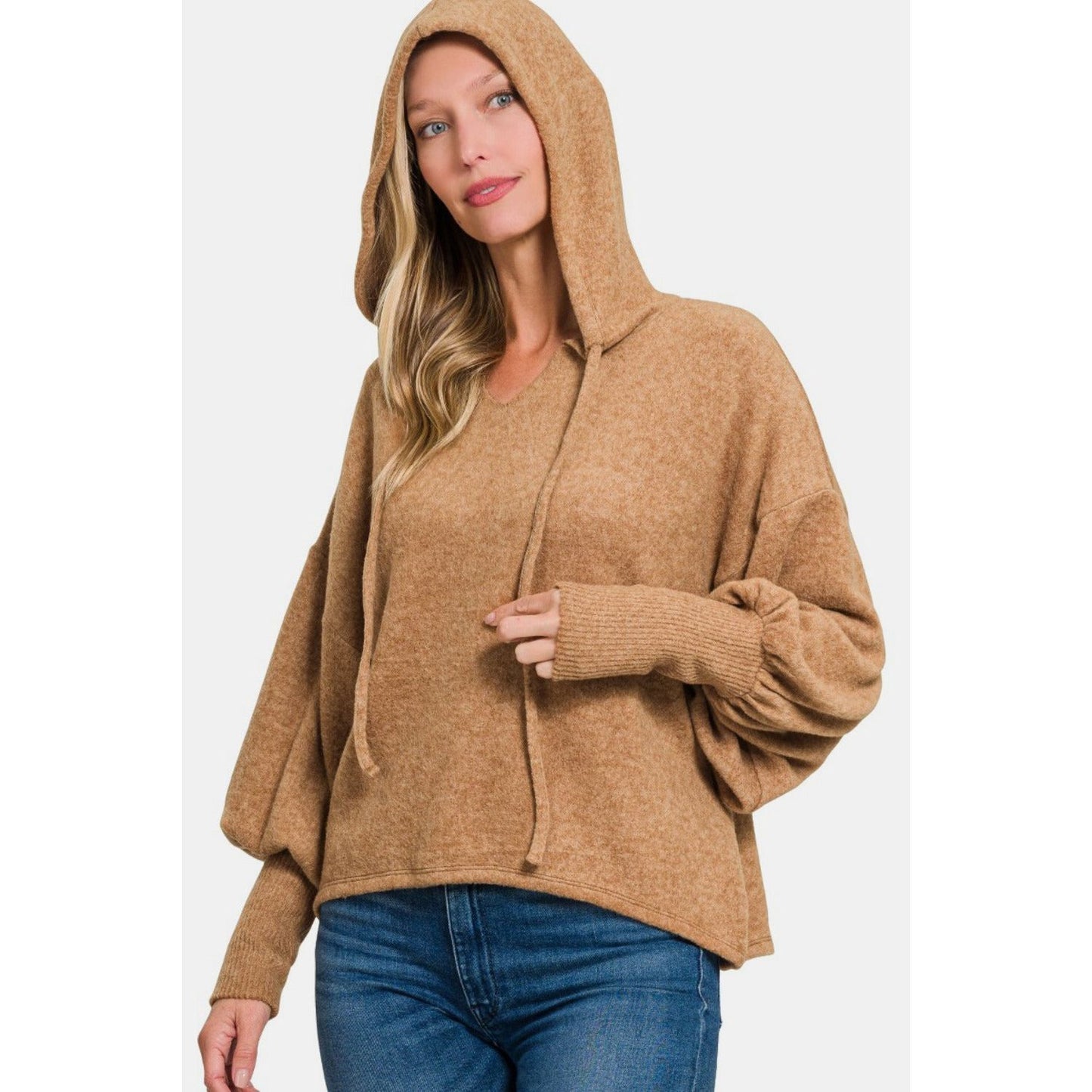 Zenana Brushed Hacci Drop Shoulder Cropped Hoodie