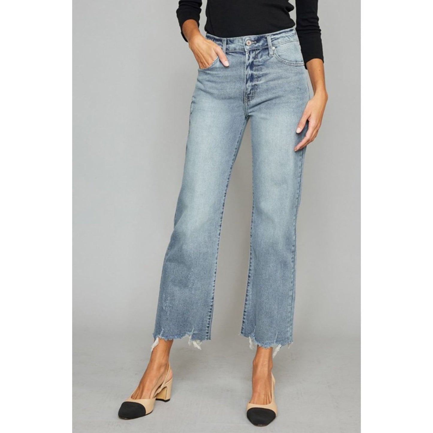 Kancan High Waist Raw Hem Cropped Wide Leg Jeans