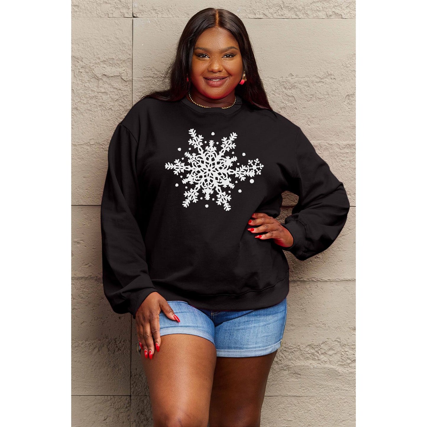 Simply Love Full Size Snowflake Graphic Sweatshirt