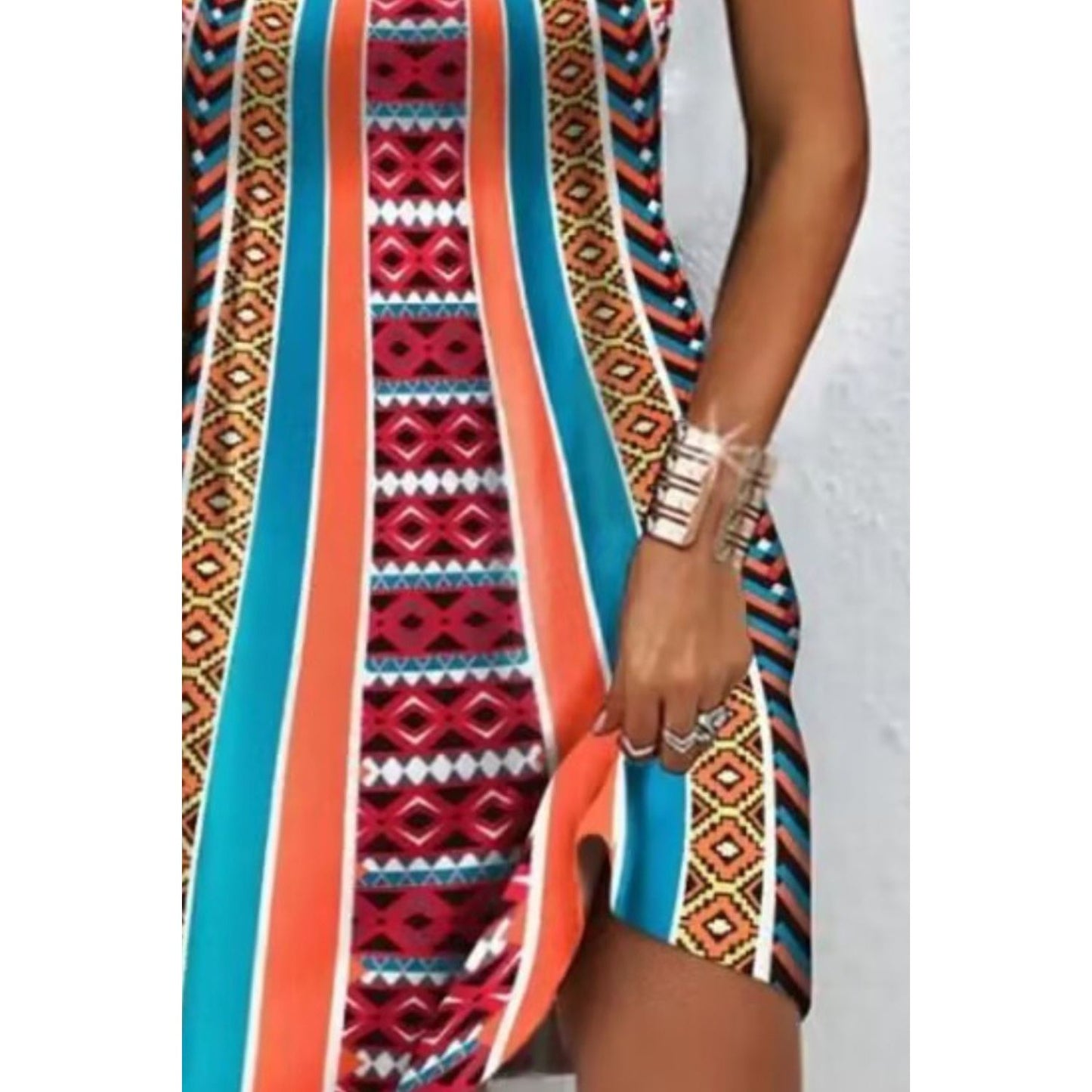 Printed Grecian Neck Mini Dress