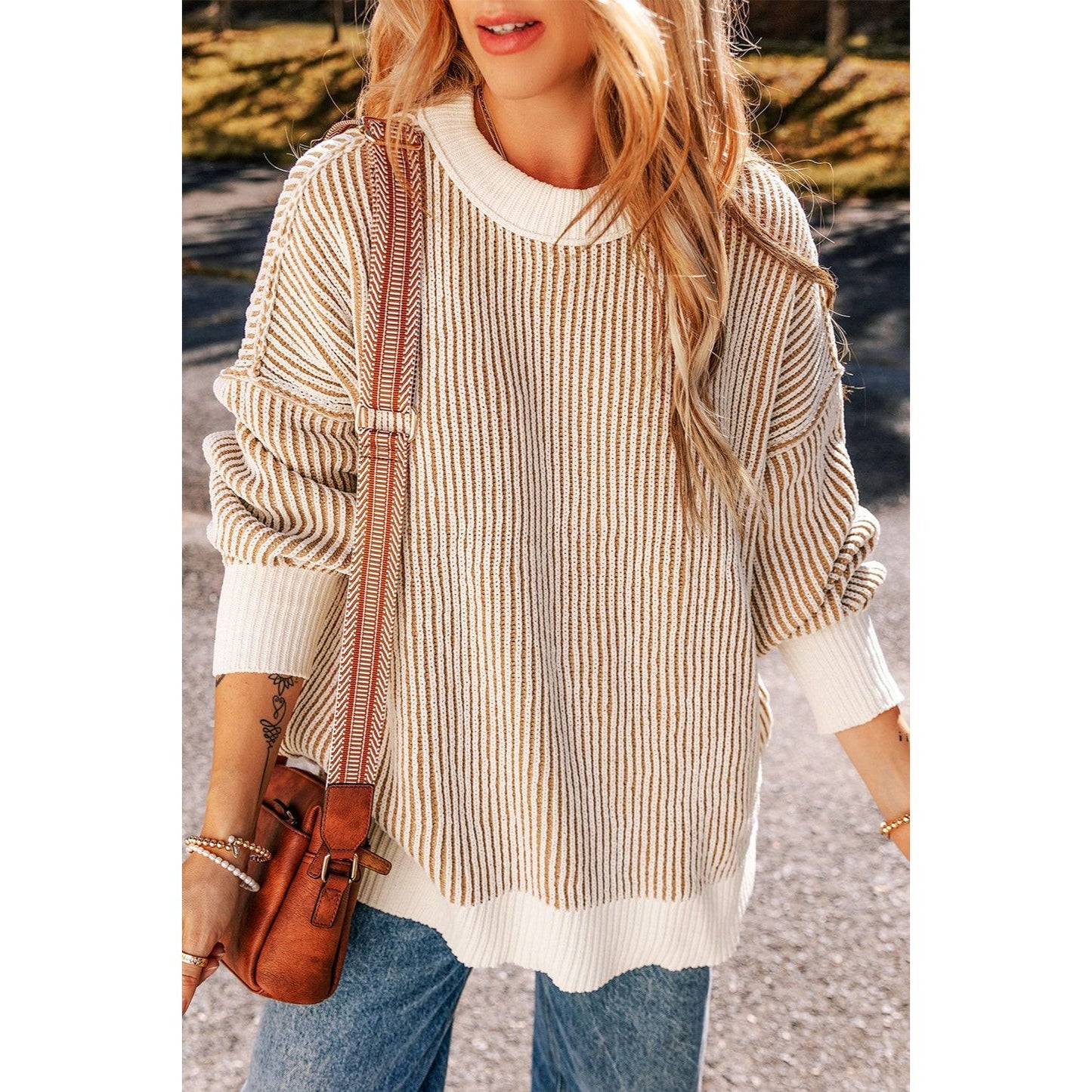 Round Neck Dropped Shoulder Sweater