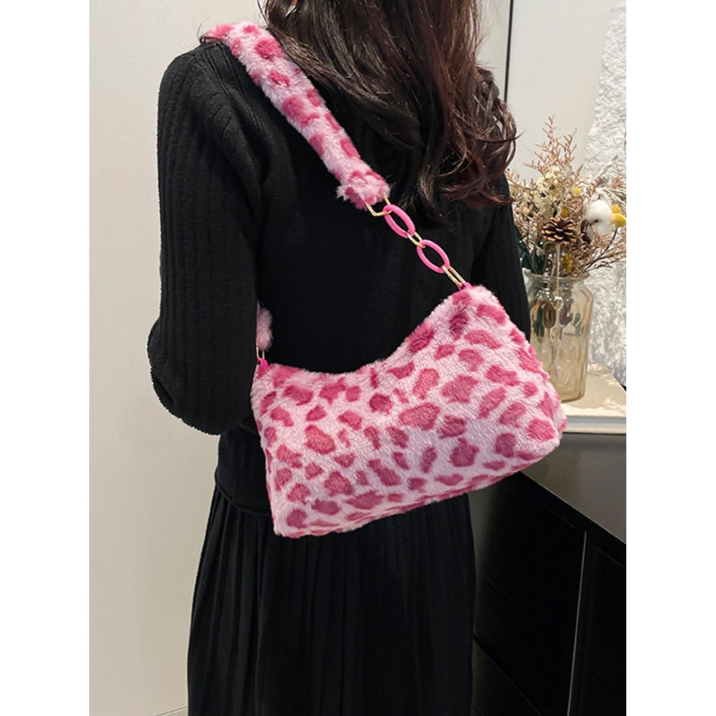 Leopard Fluff Shoulder Bag