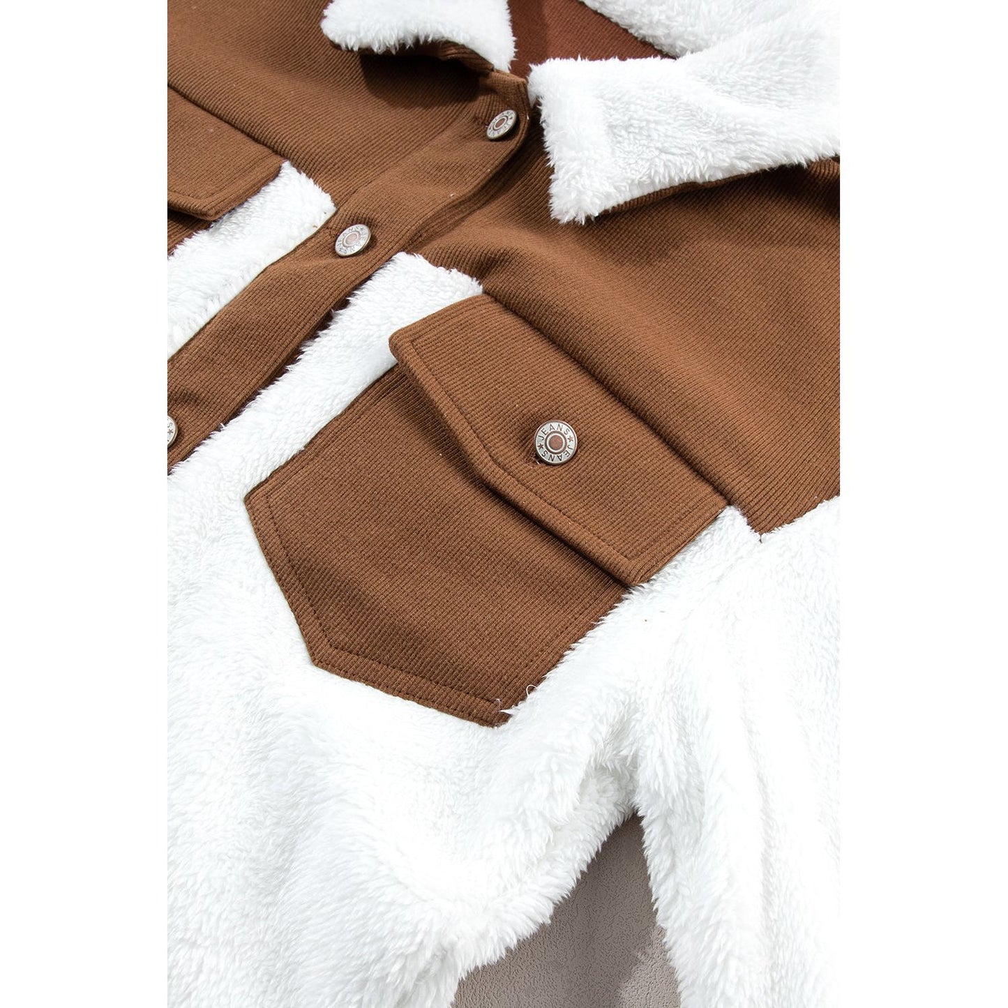 Corduroy Contrast Patchwork Fuzzy Jacket