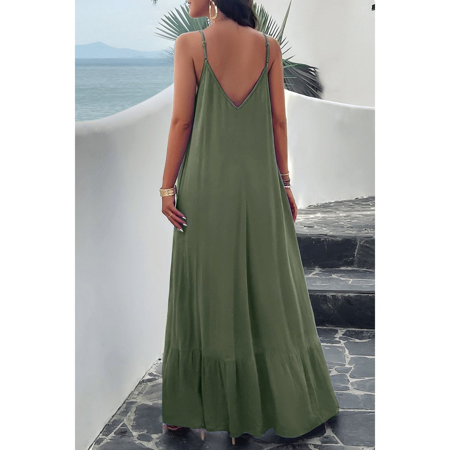 Backless Maxi Cami Dress with Pockets