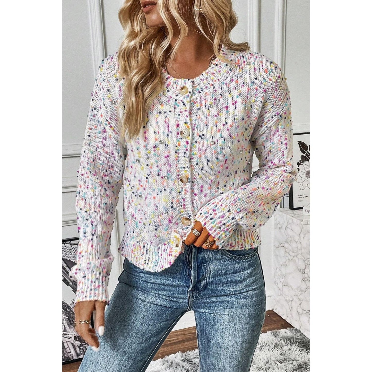 Confetti Button Up Long Sleeve Cardigan