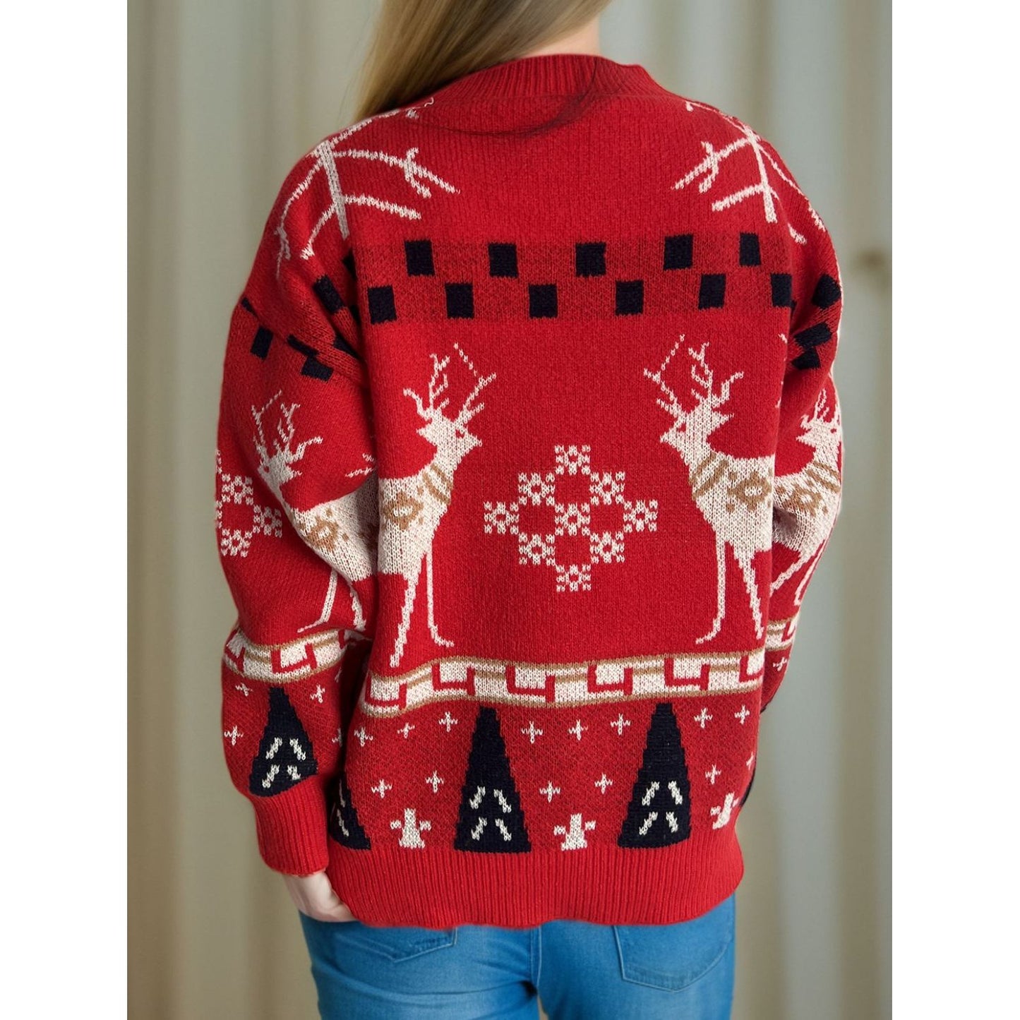 Christmas Element Round Neck Long Sleeve Sweater