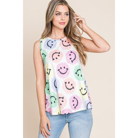 BOMBOM Smiley Face Round Neck Tank