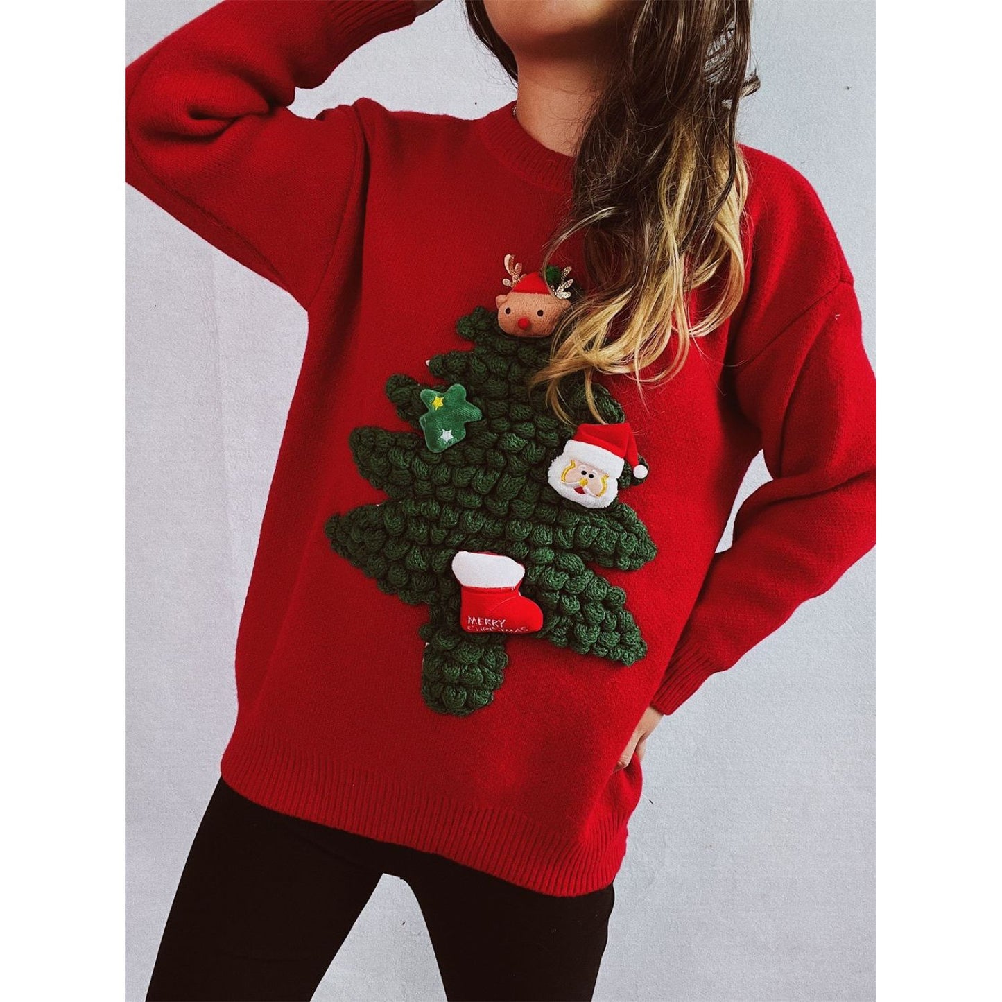 Christmas Tree Round Neck Long Sleeve Sweater