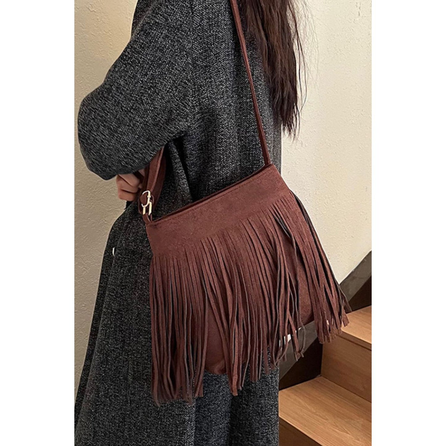 Suede Fringe Shoulder Bag