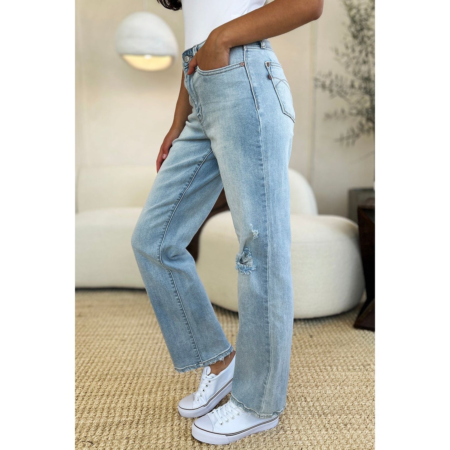 Judy Blue Full Size High Waist Distressed Straight Jeans