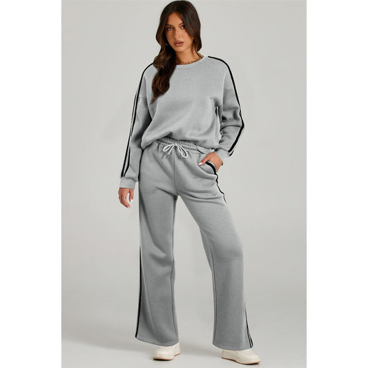 Round Neck Long Sleeve Top and Pants Active Set