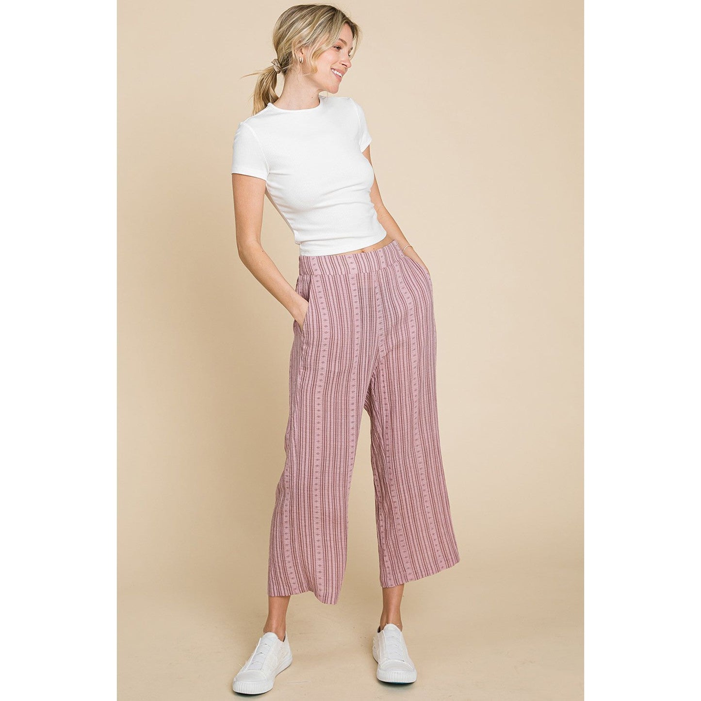 Cotton Bleu by Nu Lab Striped Elastic Waist Wide Leg Pants