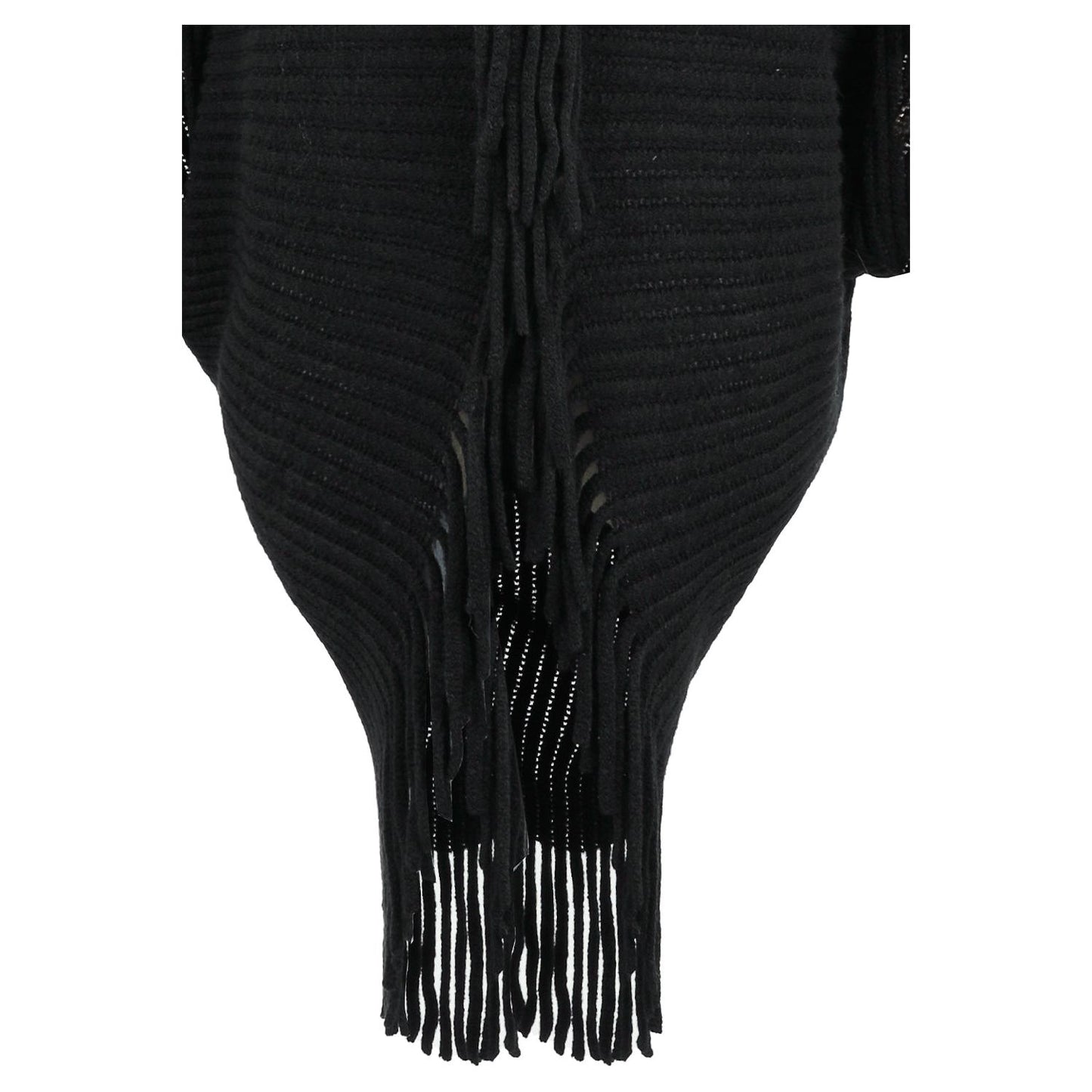 Fringe Detail Long Sleeve Ribbed Poncho