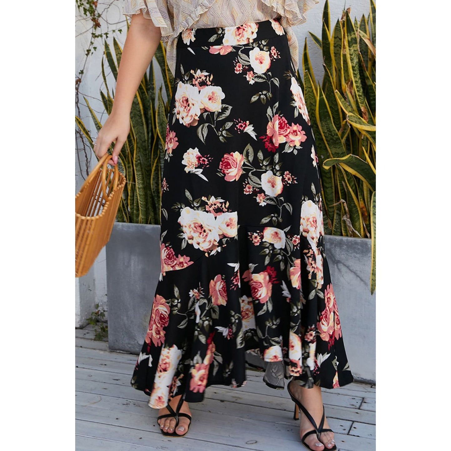 Plus Size Floral High-Rise Skirt