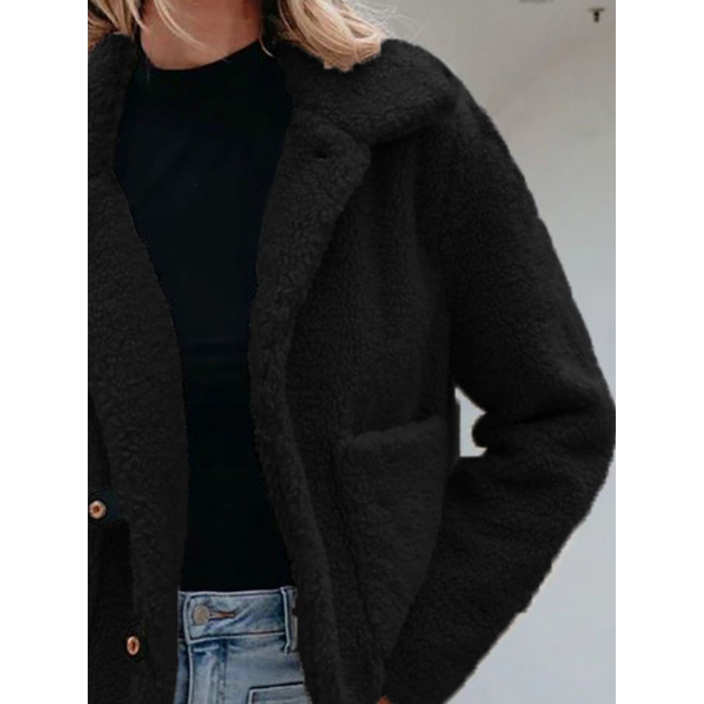 Snap Down Long Sleeve Fuzzy Jacket