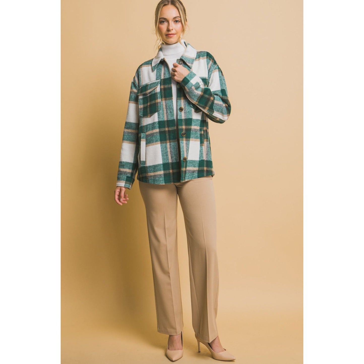 Love Tree Plaid Button Up Shacket