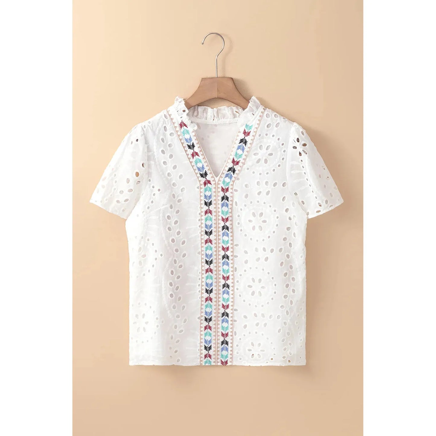 Eyelet Frill Short Sleeve Blouse