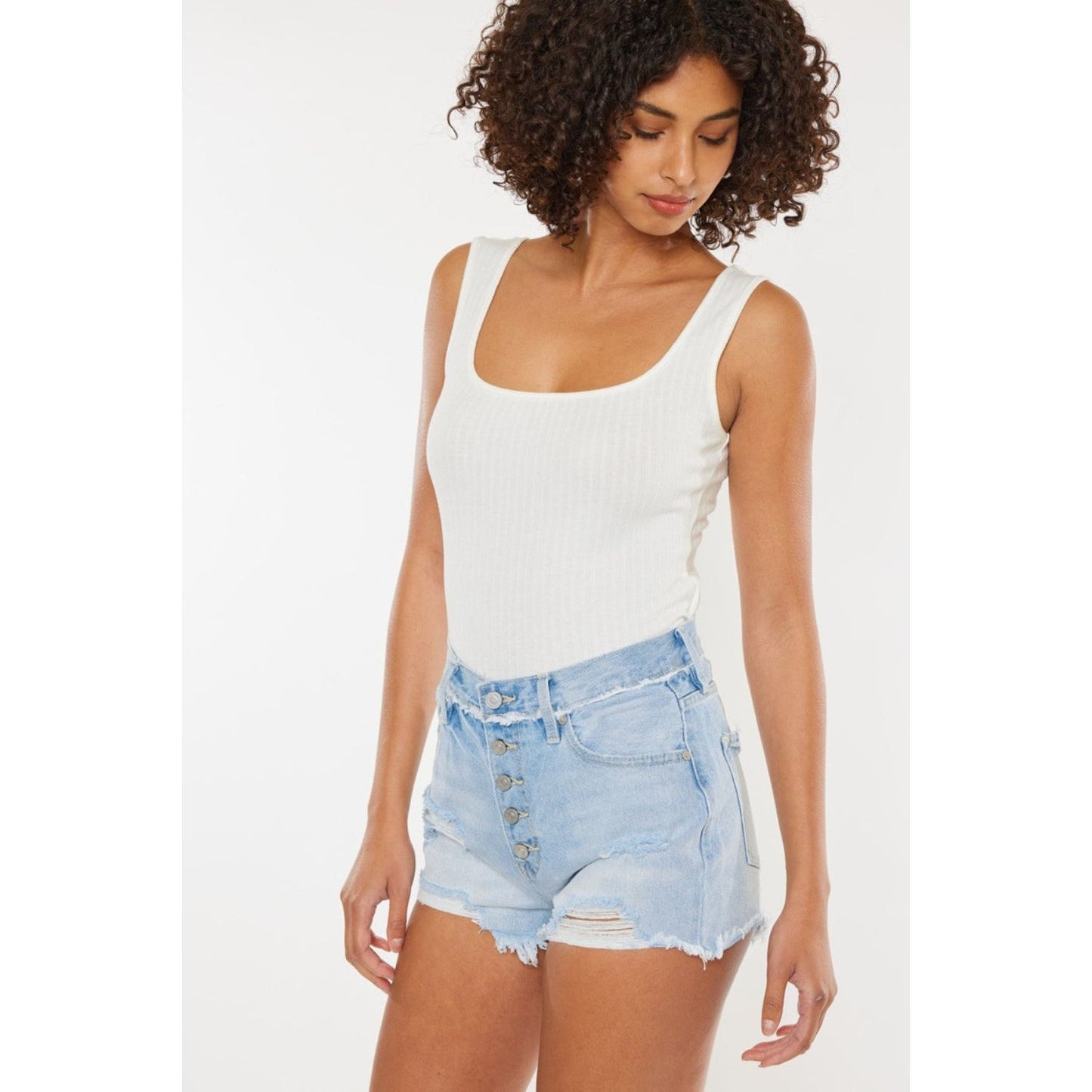 Kancan Distressed Button Fly Denim Shorts